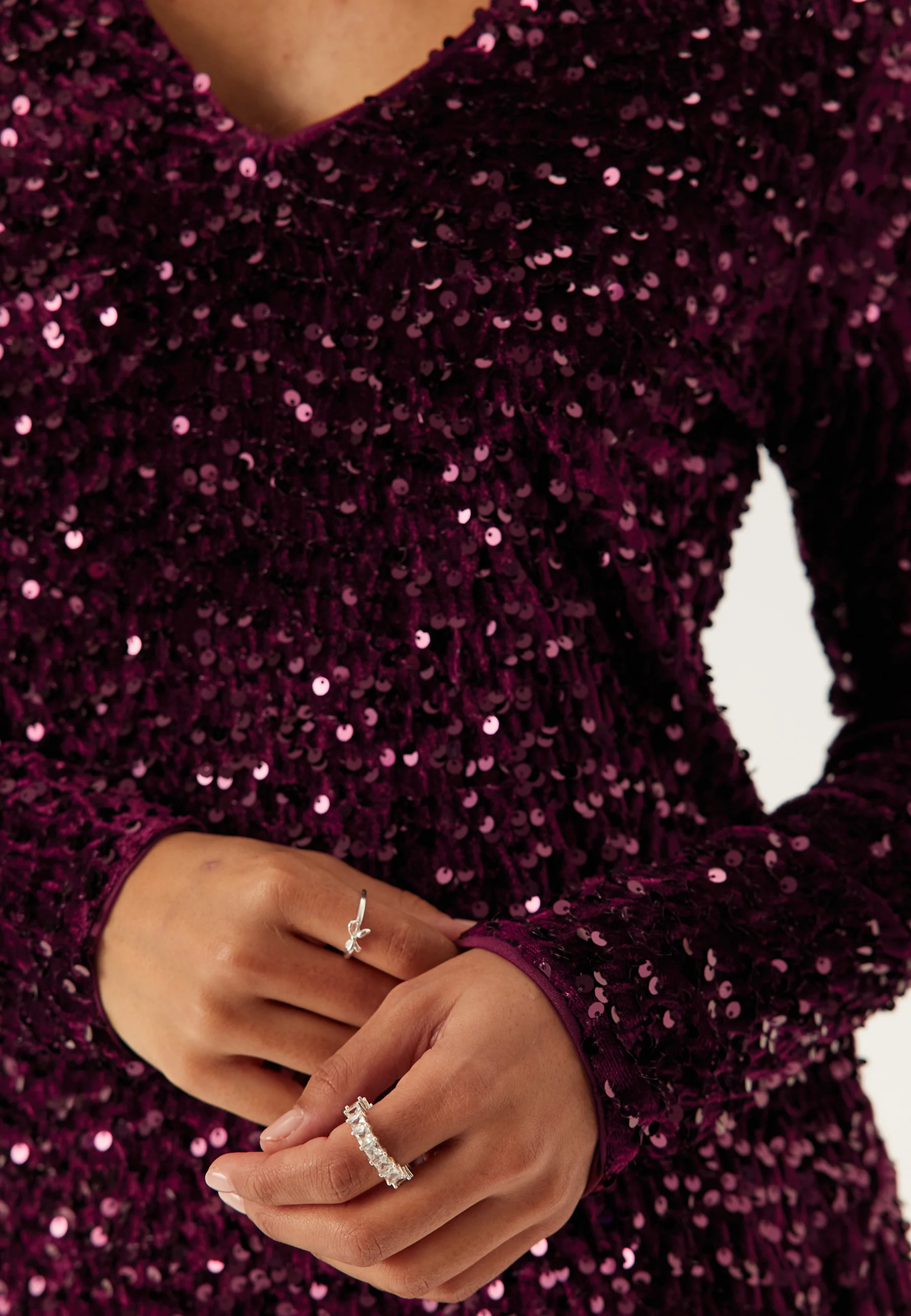 Onlanika Ls Sequins V-neck Dress - Image 5