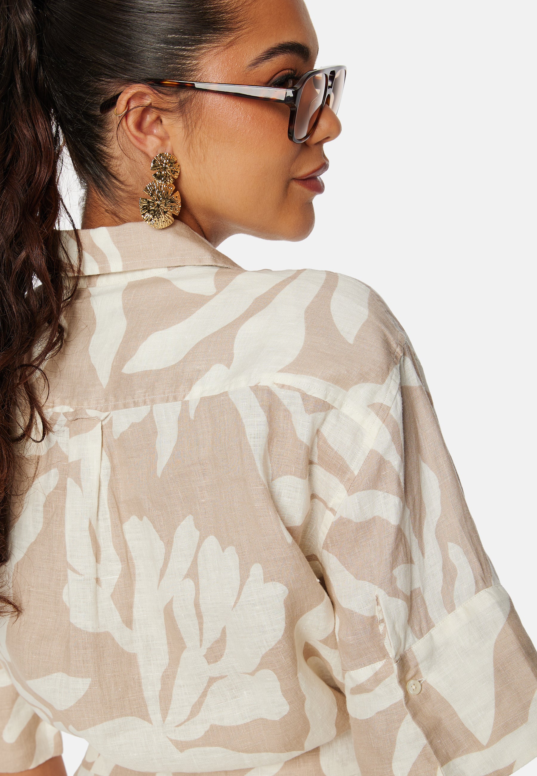 Palm Print Linen Shirt Dress - Image 3