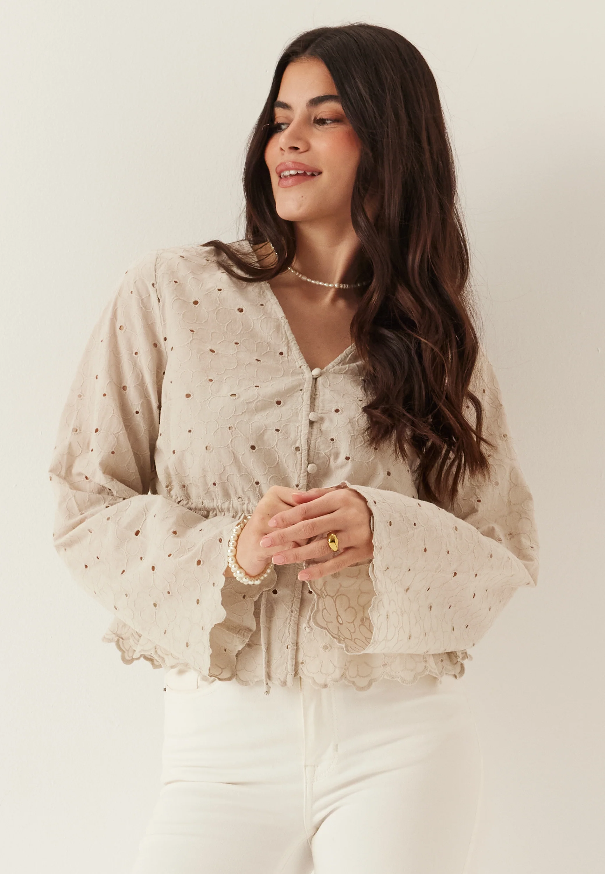 Pcarmorine Ls Embroderi Top
