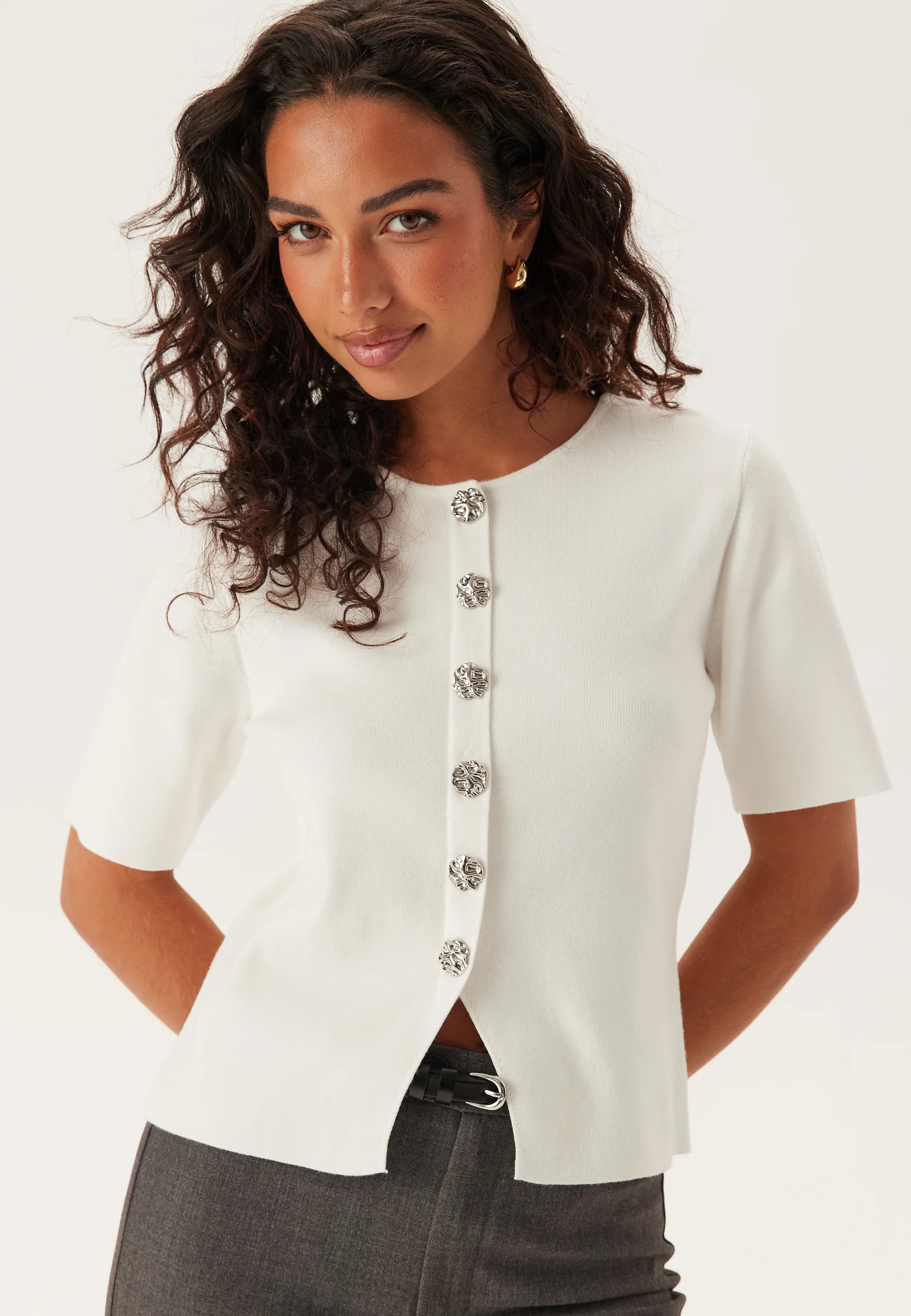 Pcmarie Ss O-neck Split Knit