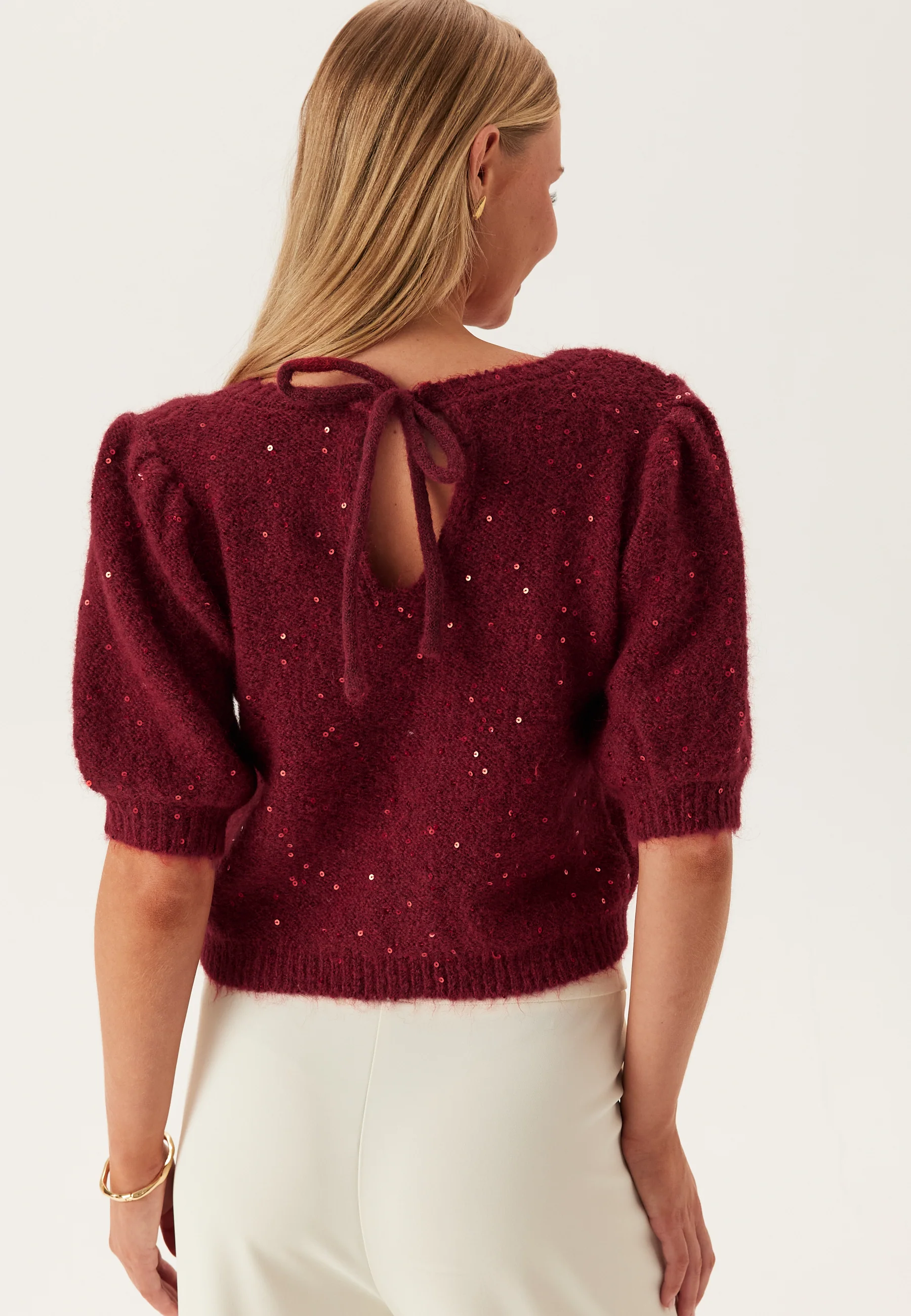 Pcmesva Ss Sequin Tie Back Knit - Image 2