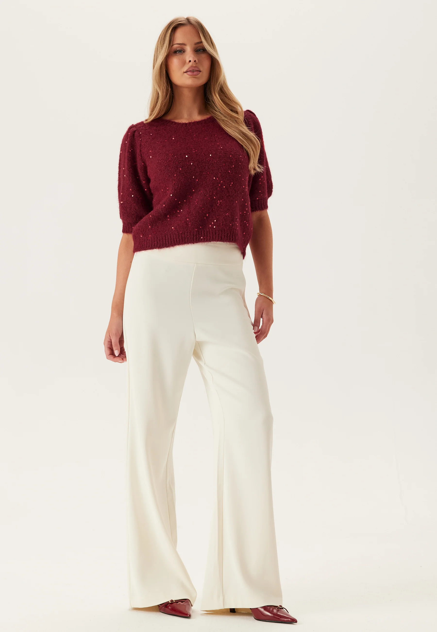 Pcmesva Ss Sequin Tie Back Knit - Image 3