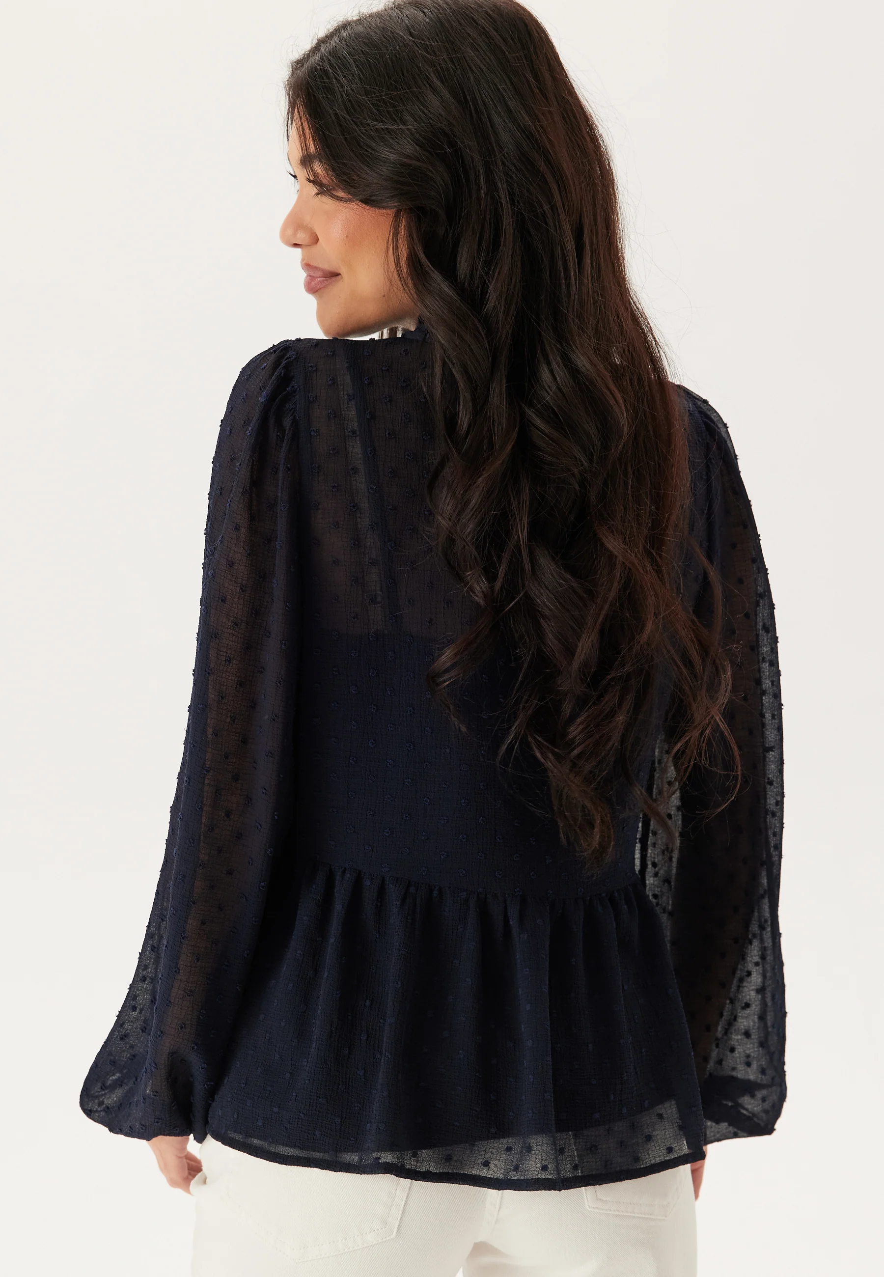Peplum Dobby Dot Blouse - Image 3