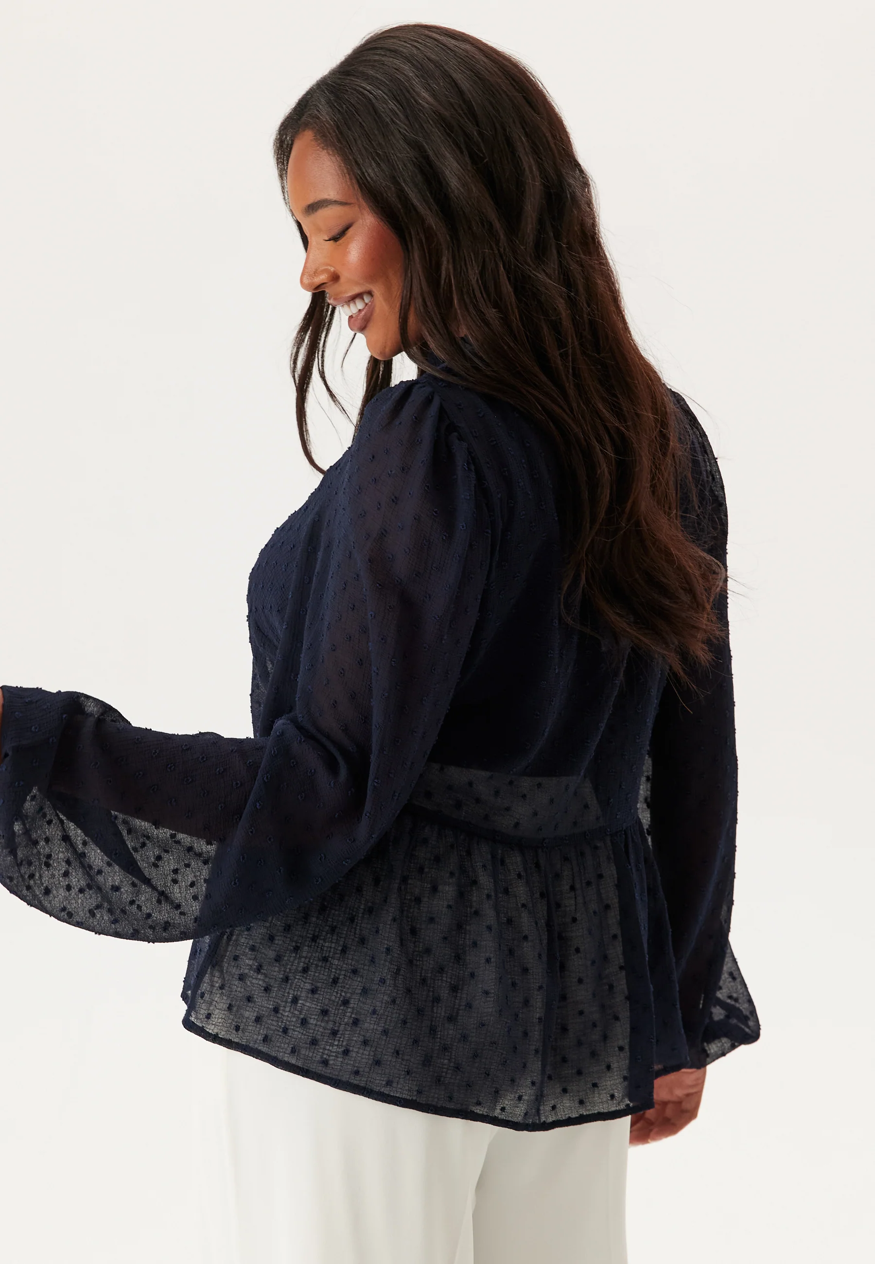 Peplum Dobby Dot Blouse - Image 6