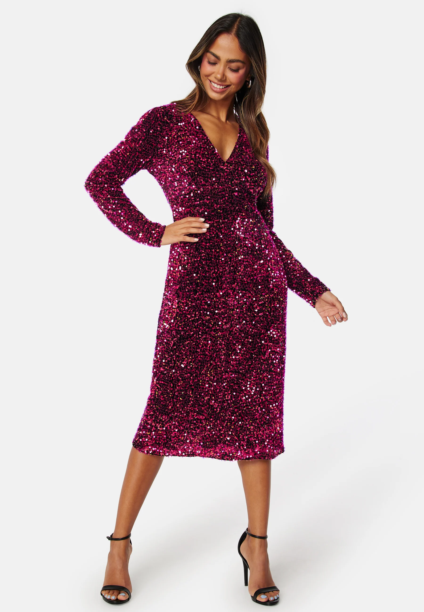 Pinko Sequin Velvet LS Midi Dres - Image 2