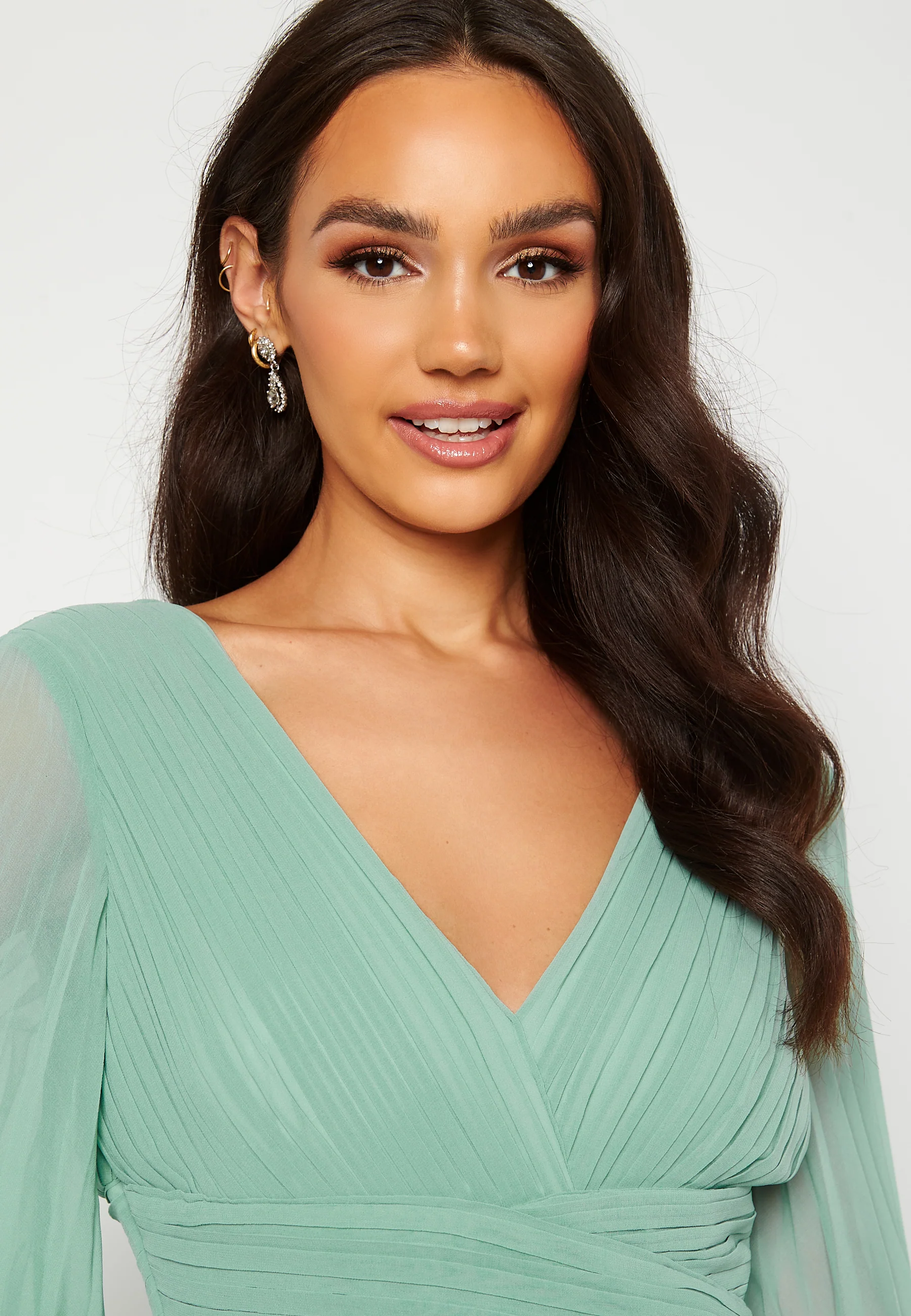 Pleated Balloon Sleeve Maxi Dress - Image 5
