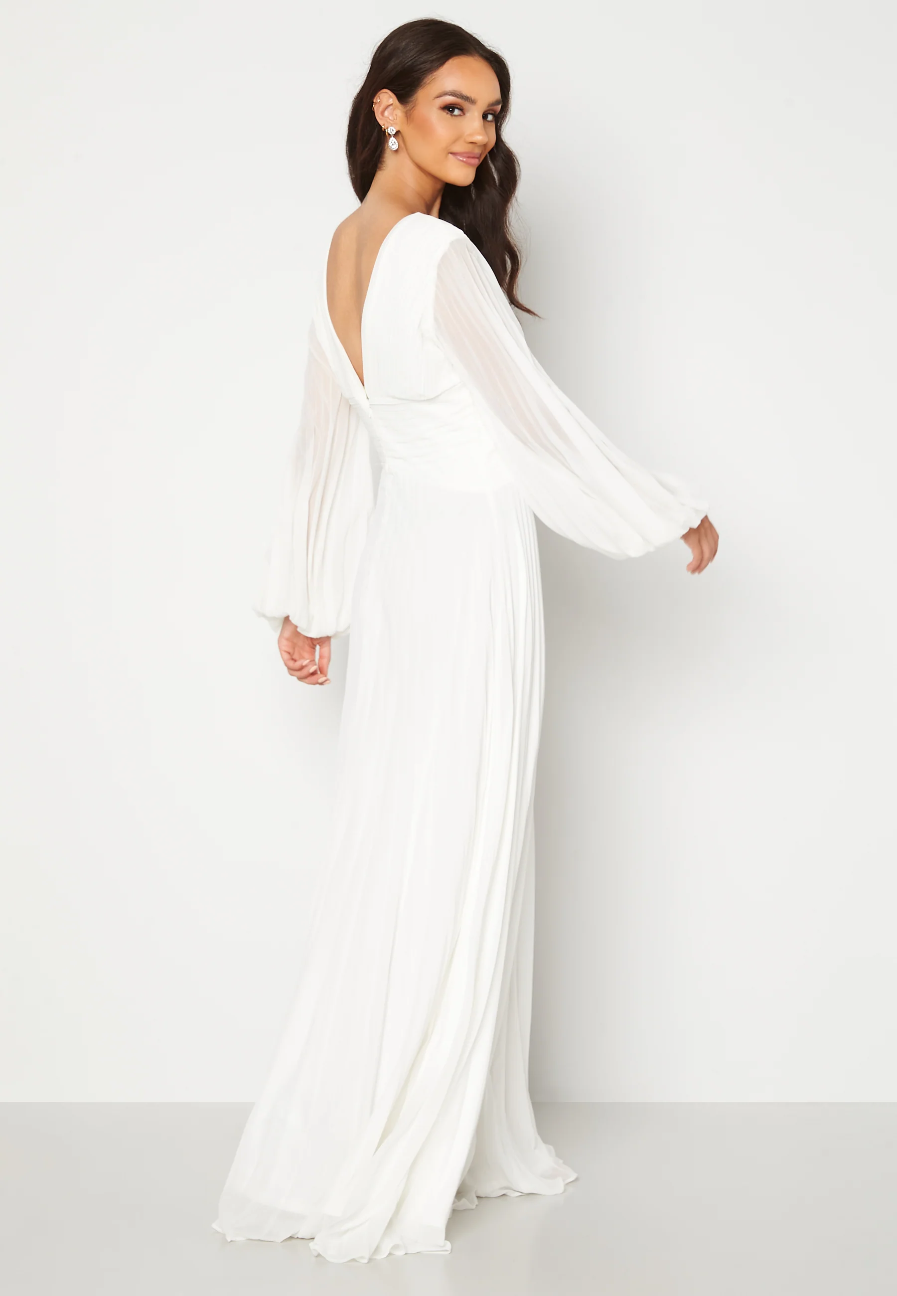 Pleated Balloon Sleeve Maxi Dress White - Image 2