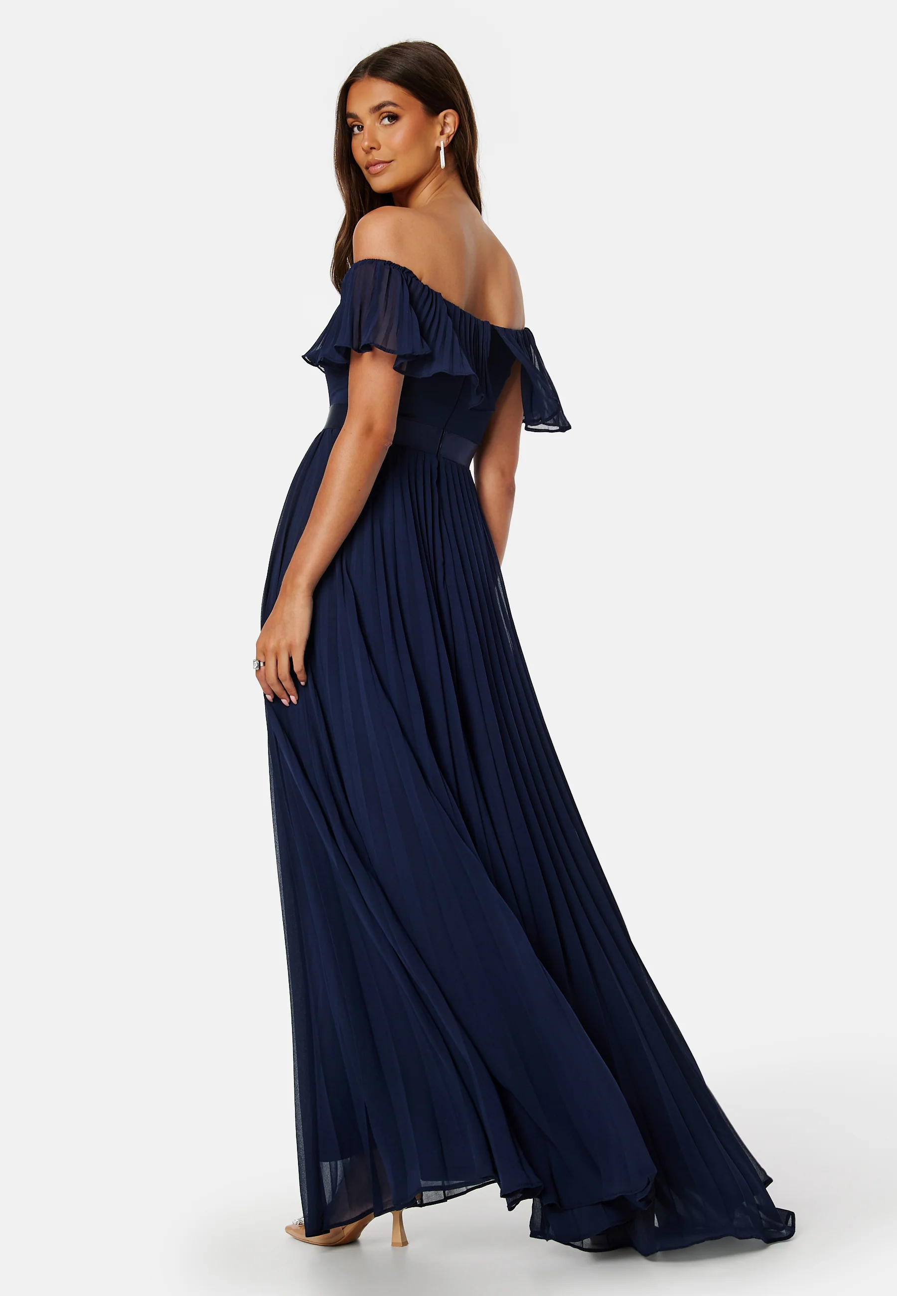 Pleated Chiffon Off Shoulder Maxi Dress - Image 3