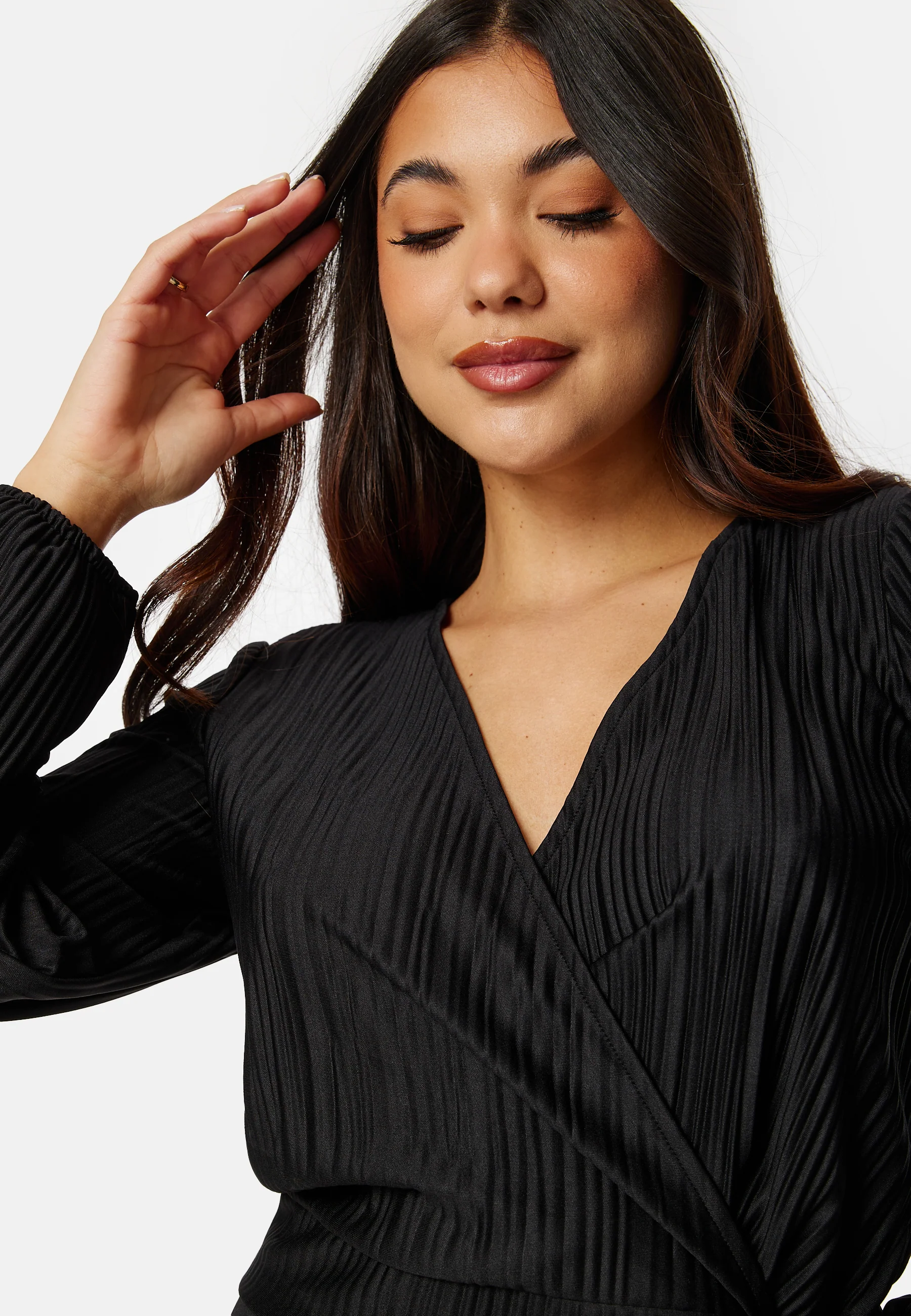 Pleated Long Sleeve Wrap Top - Image 4