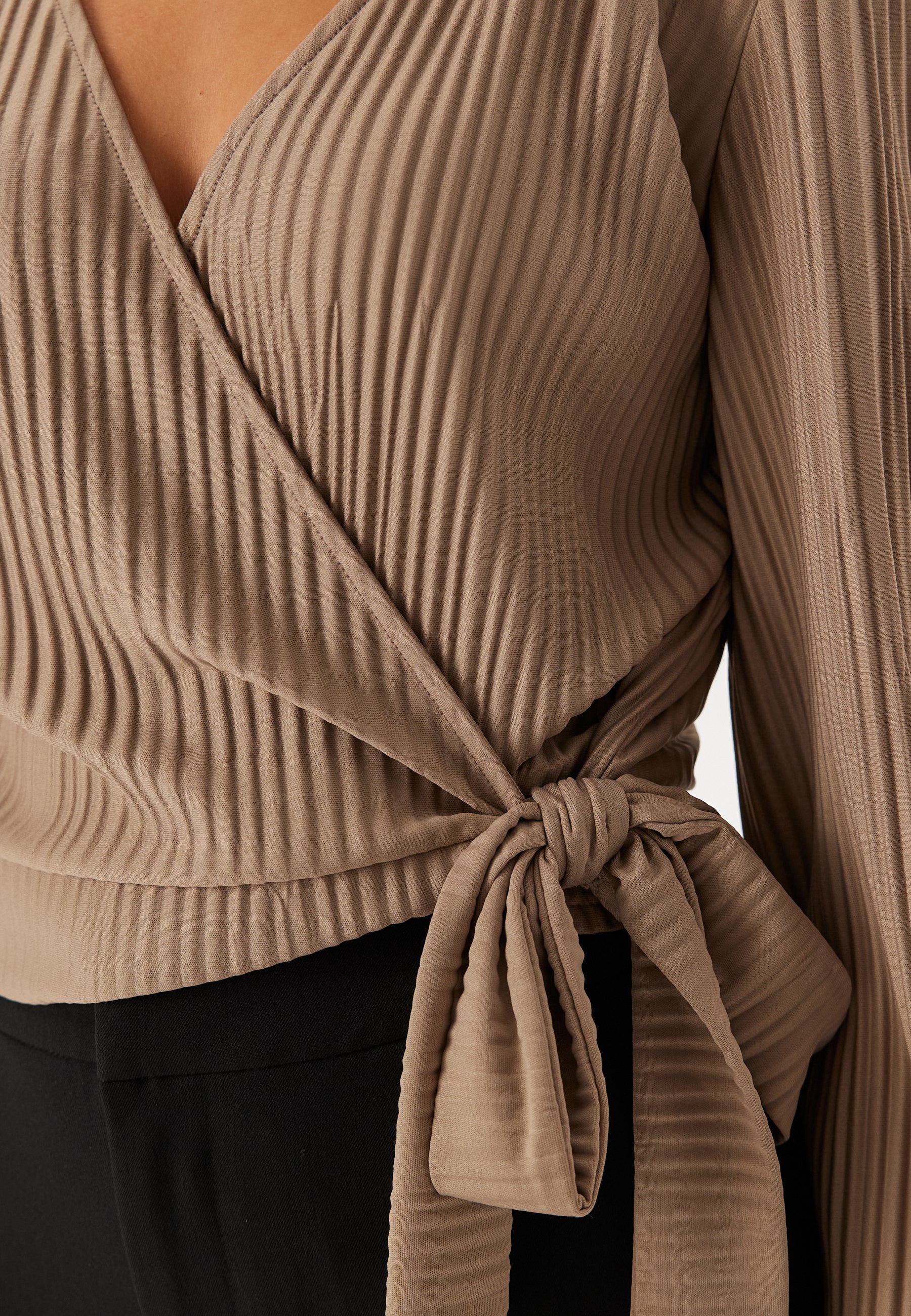 Pleated Long Sleeve Wrap Top - Image 4