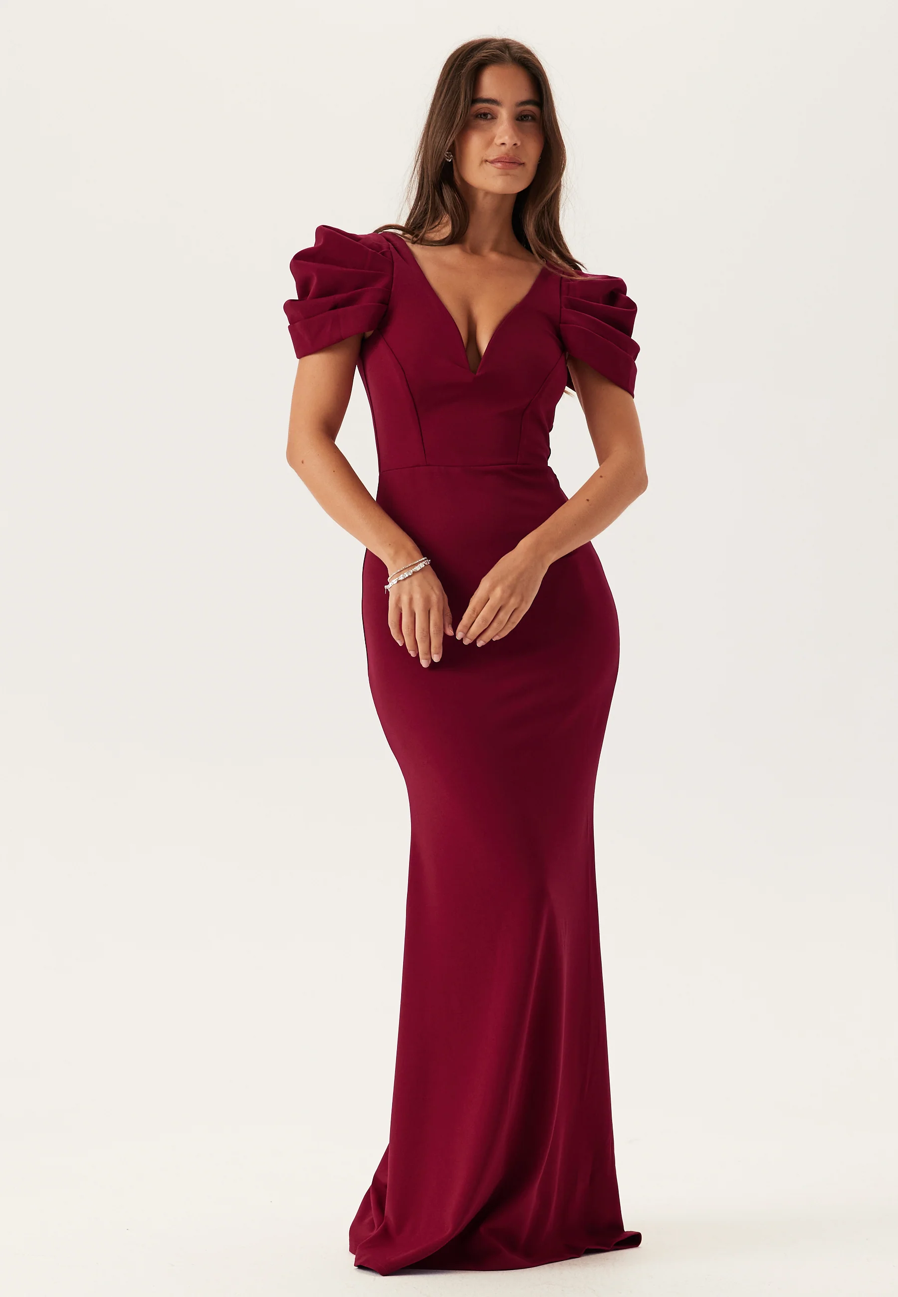 Pleated Sleeve Maxi Dress