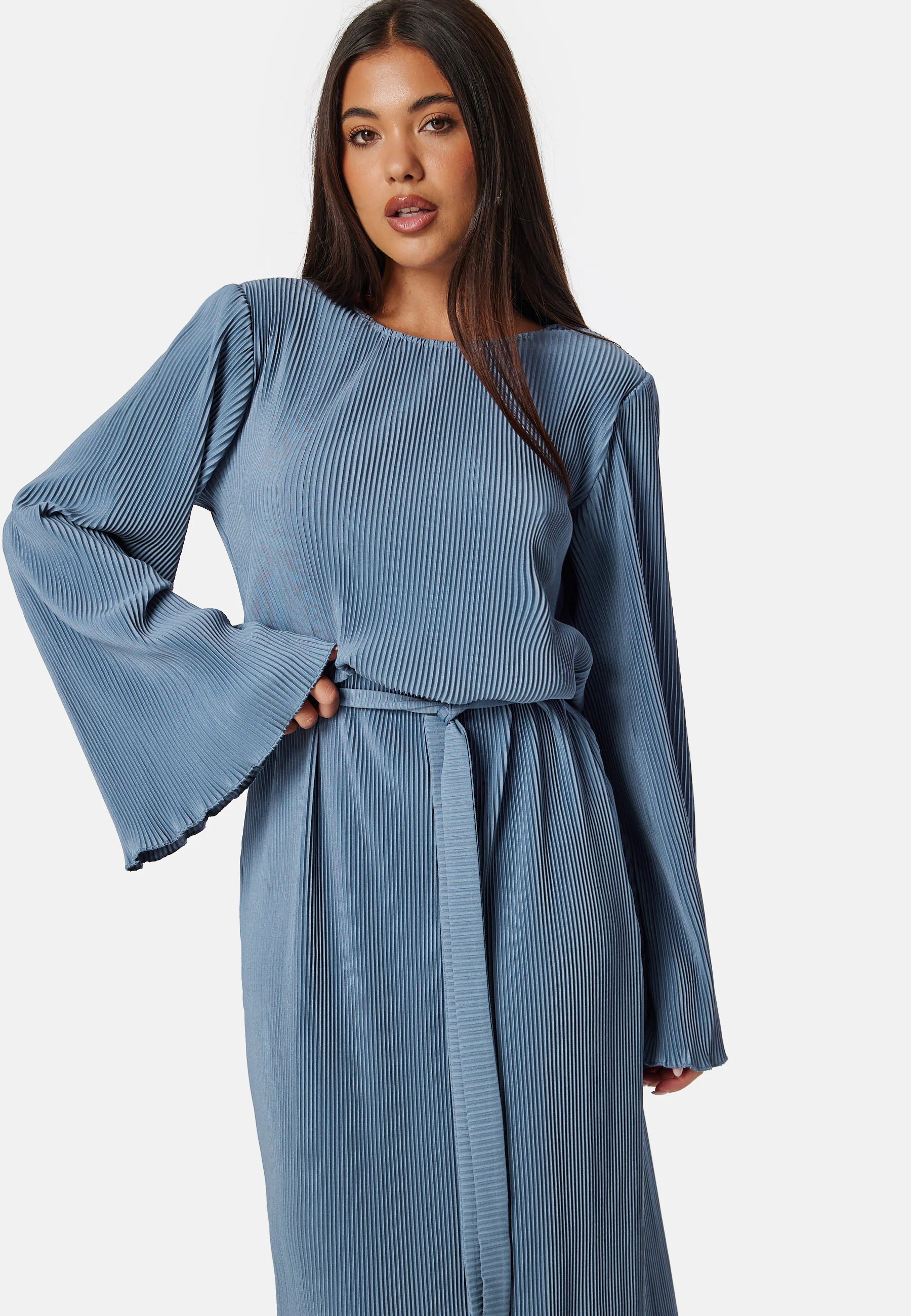 Pleated Tie Midi Dress - Image 3