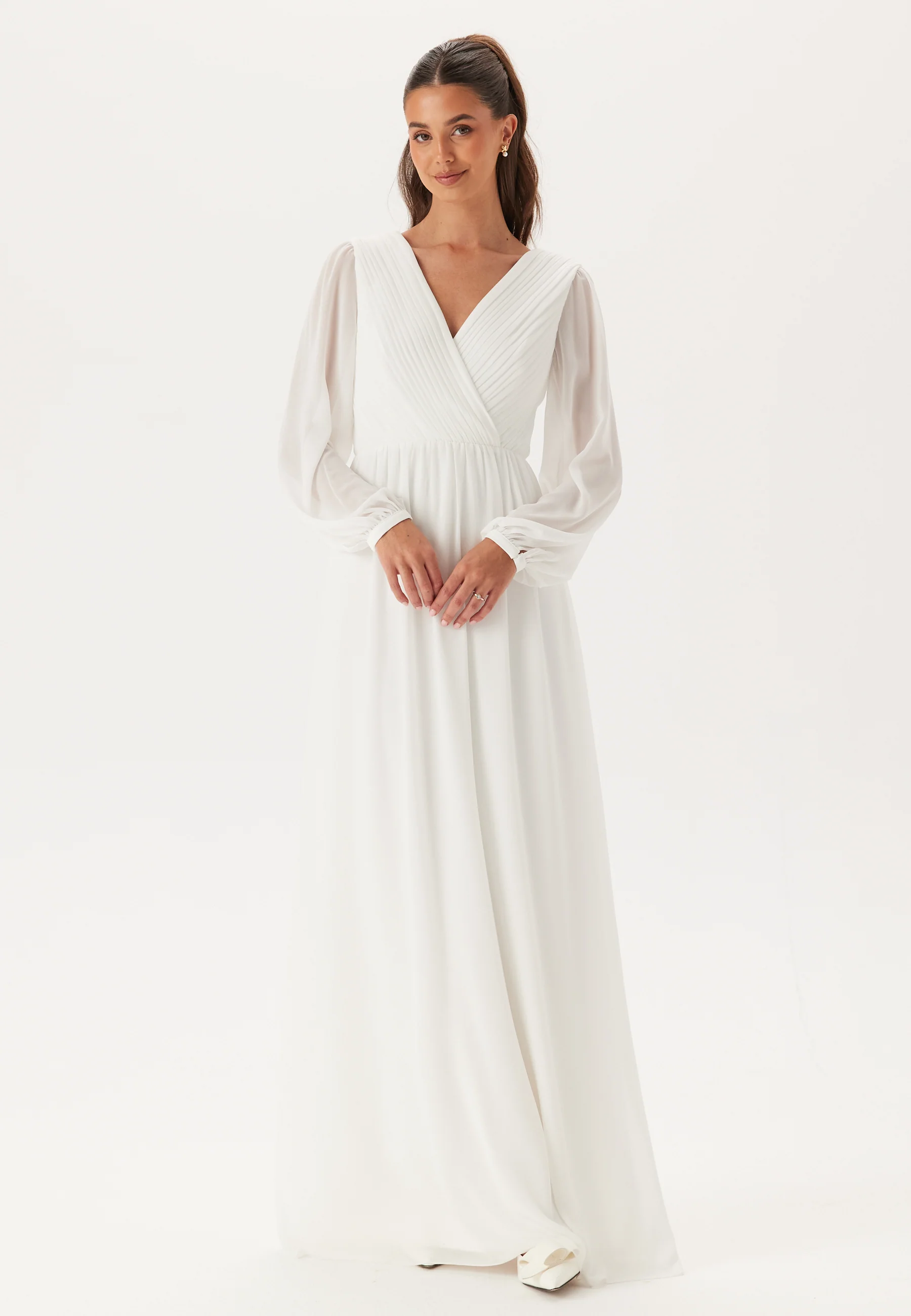 Pleated V-Neck Wedding Gown