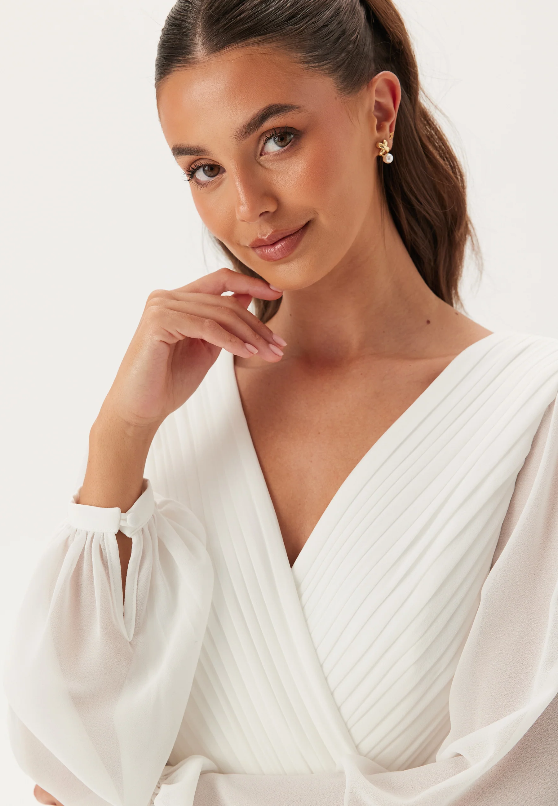 Pleated V-Neck Wedding Gown - Image 5