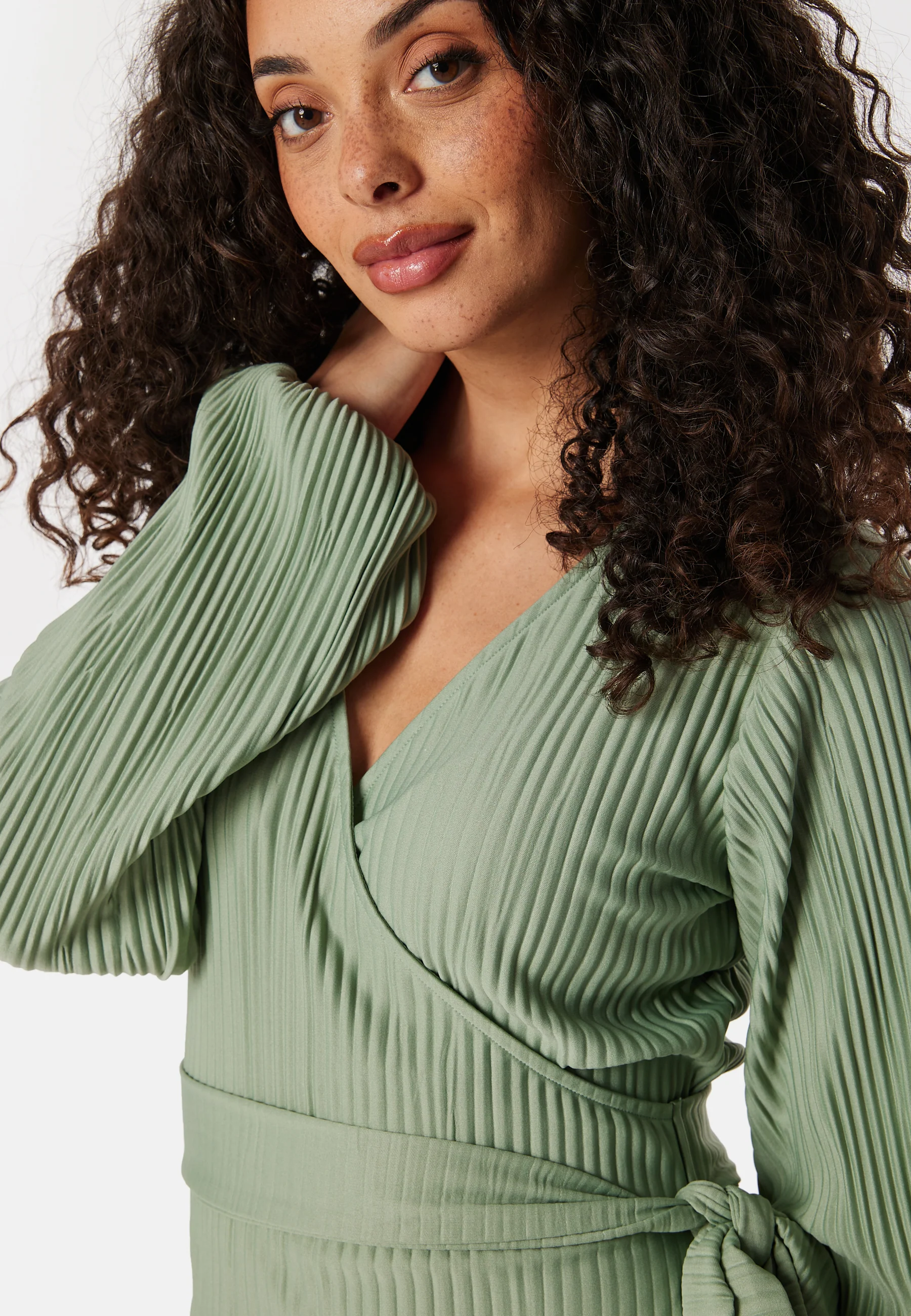 Pleated Wrap Midi Dress - Image 3