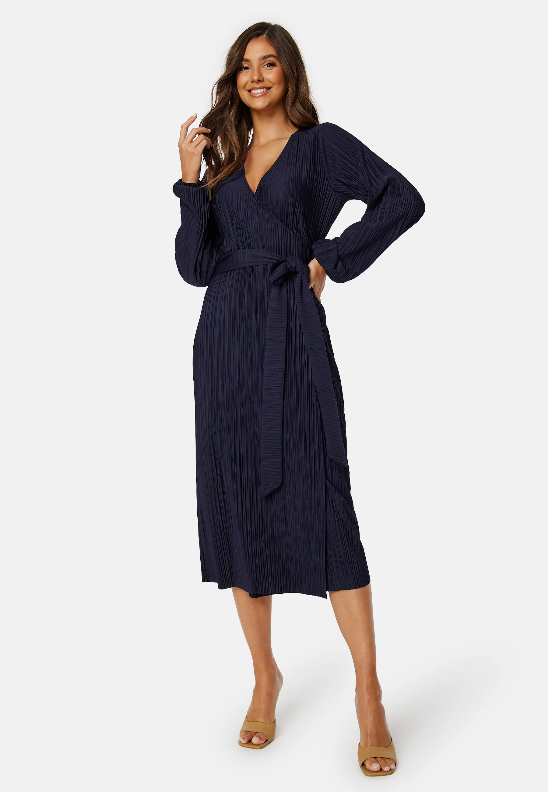 Pleated Wrap Midi Dress - Image 2