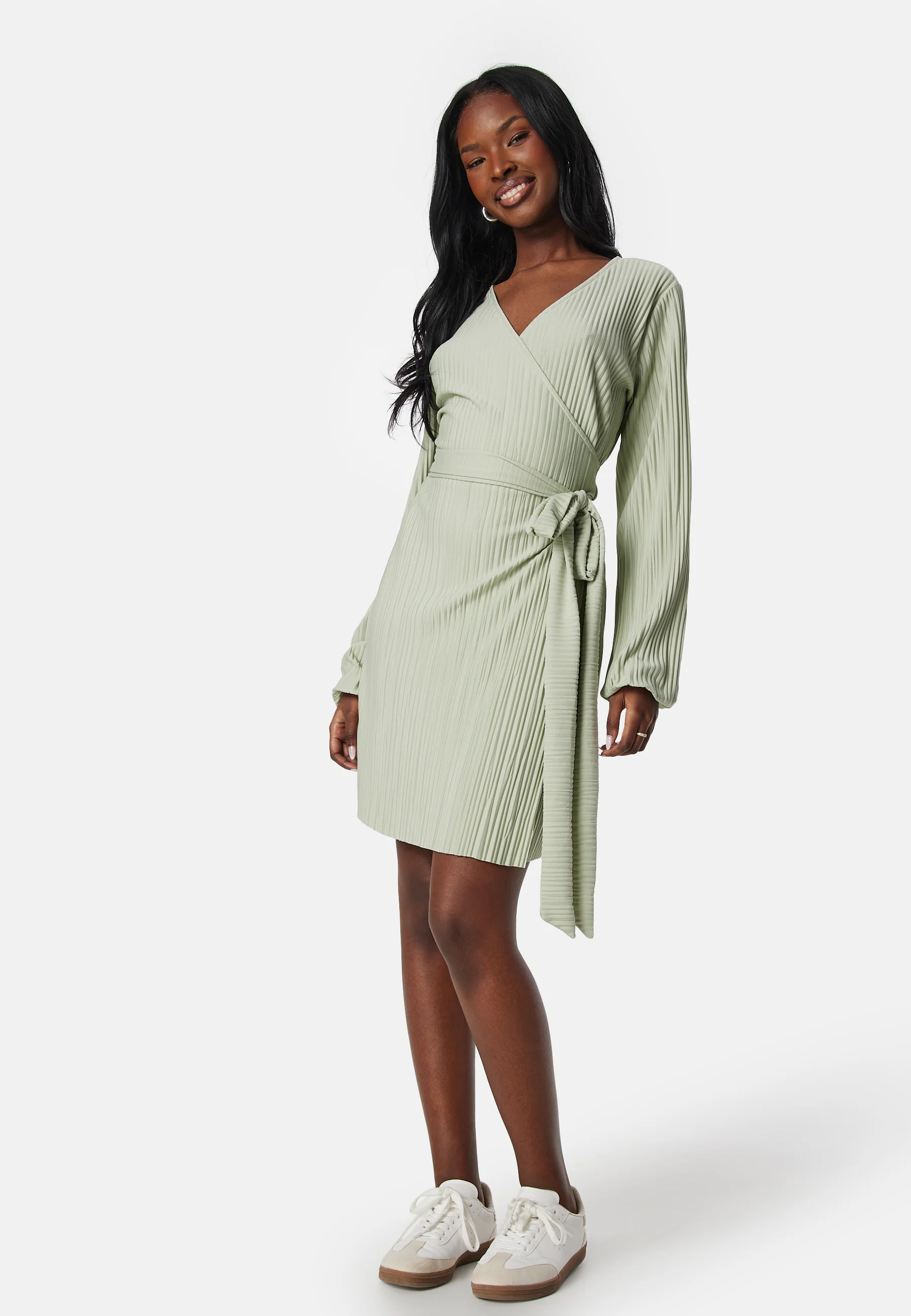 Pleated Wrap Short Dress - Image 3