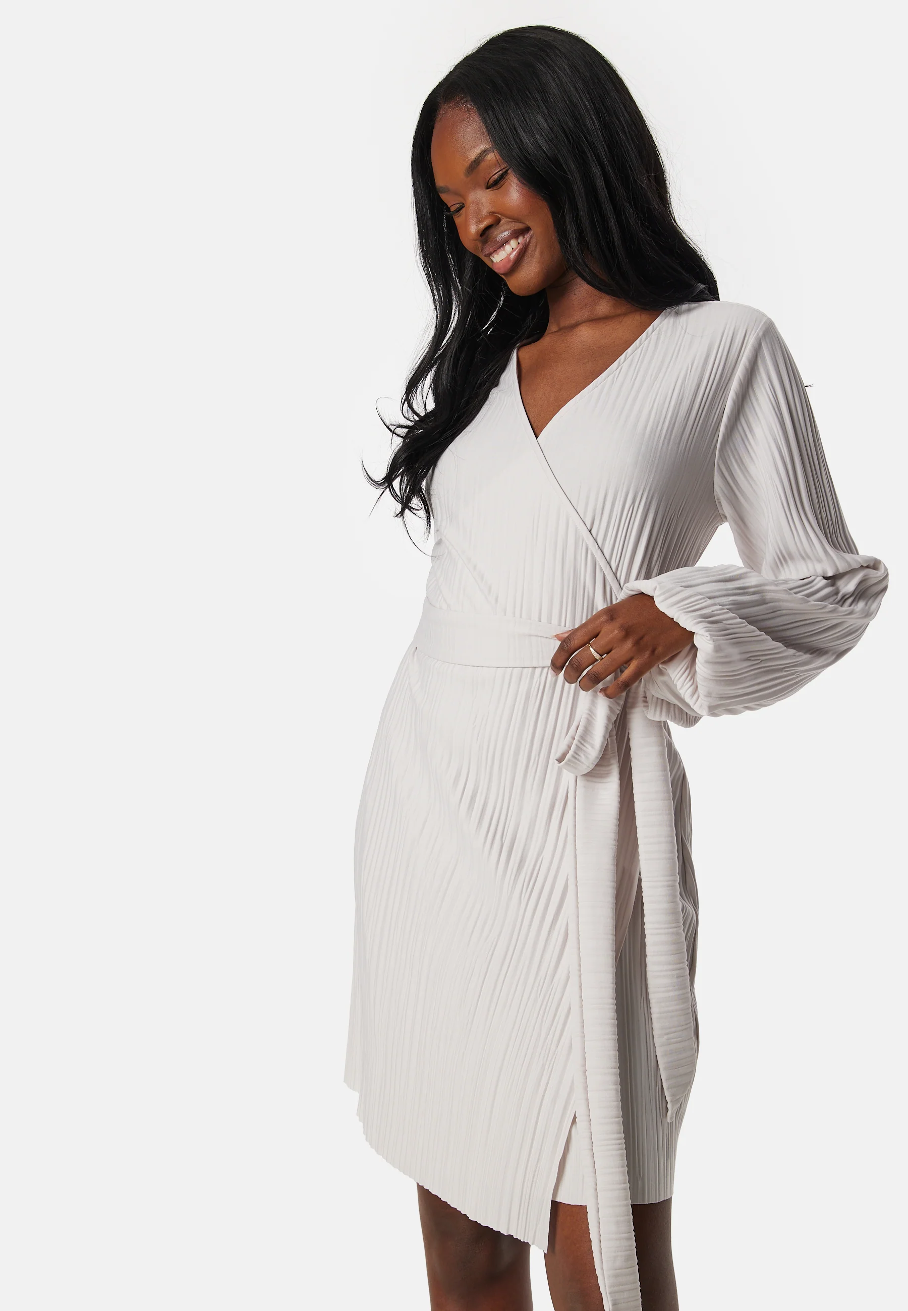 Pleated Wrap Short Dress