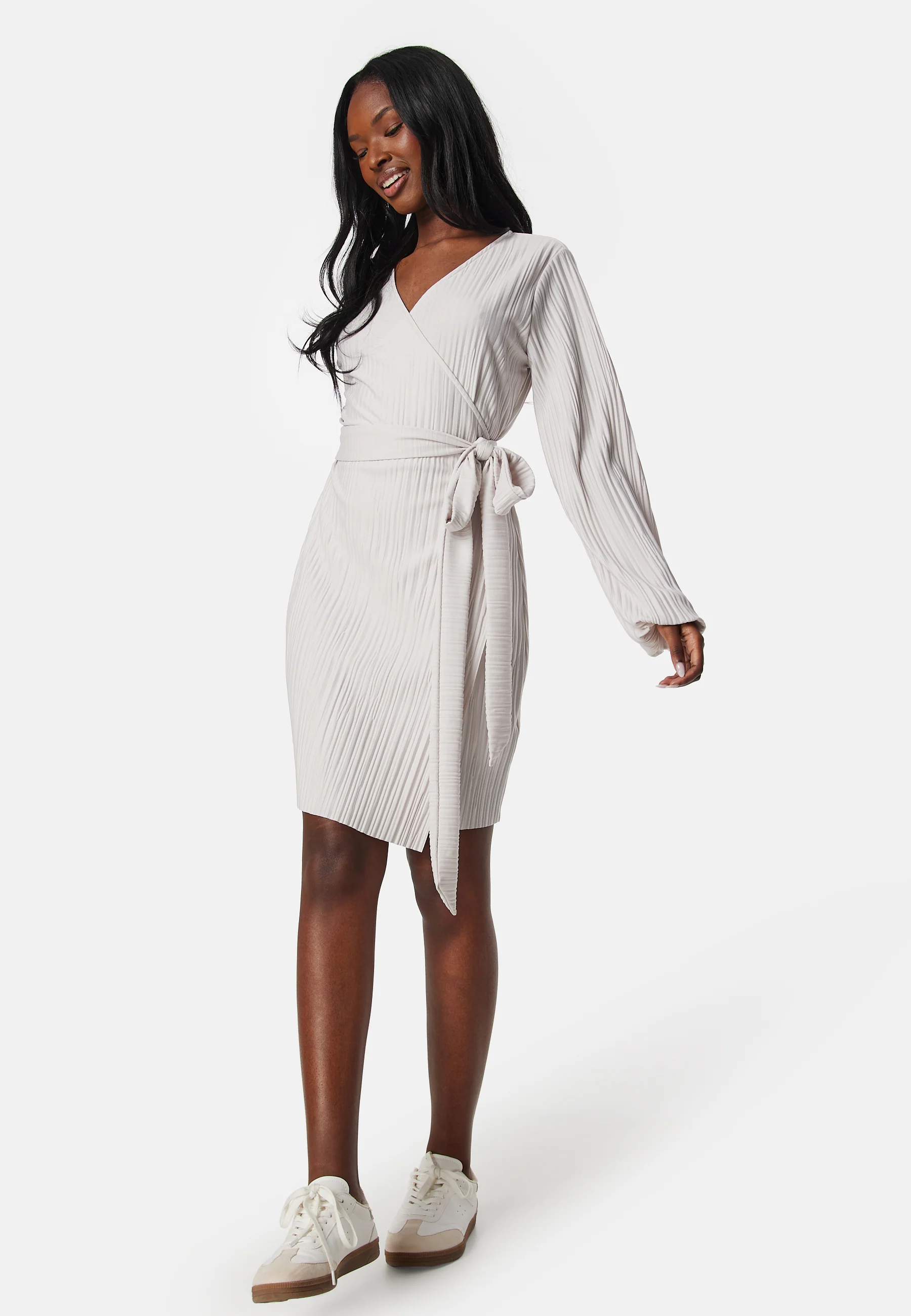 Pleated Wrap Short Dress - Image 3