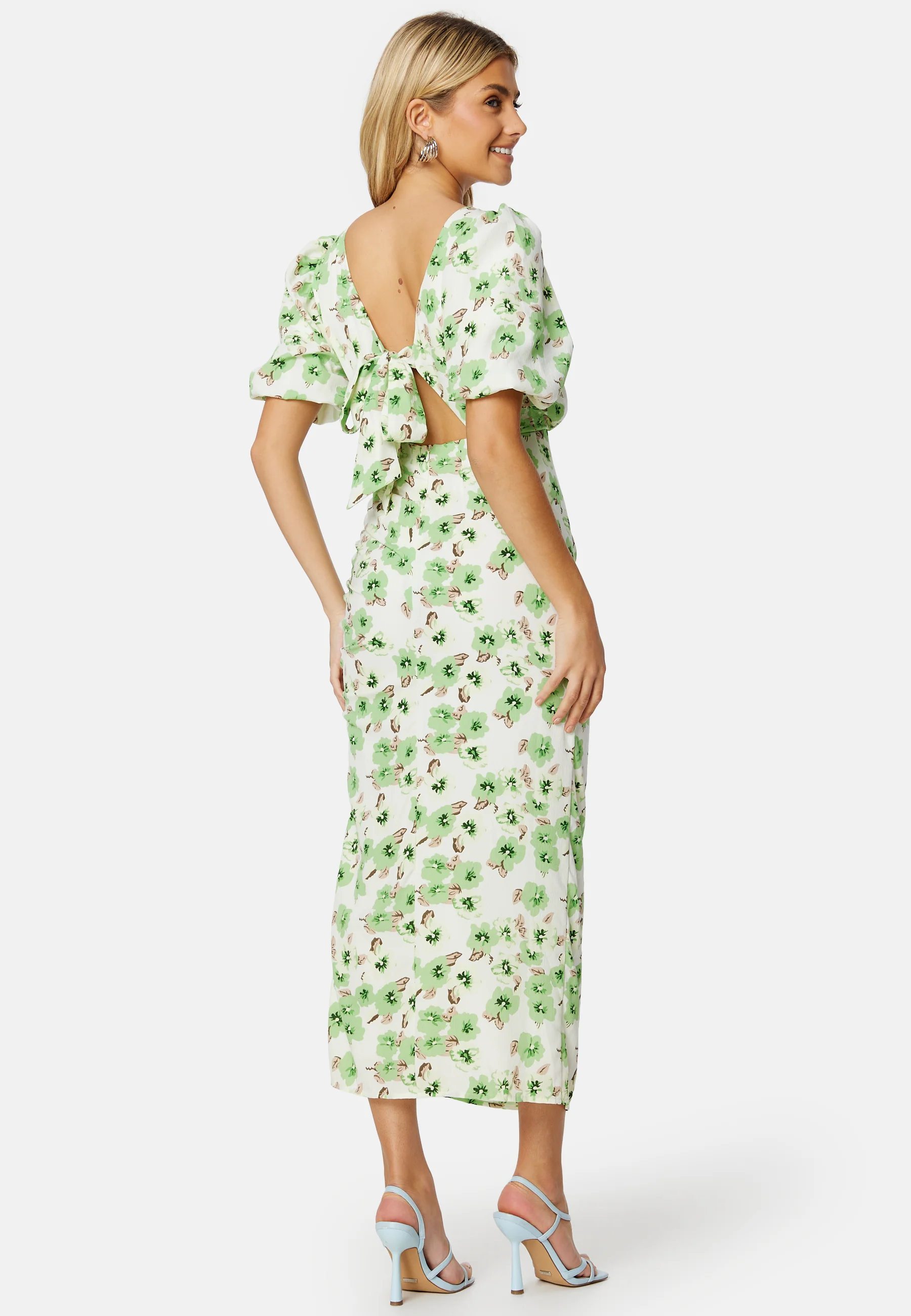 Puff Sleeve Bow Midi Dress - Image 4