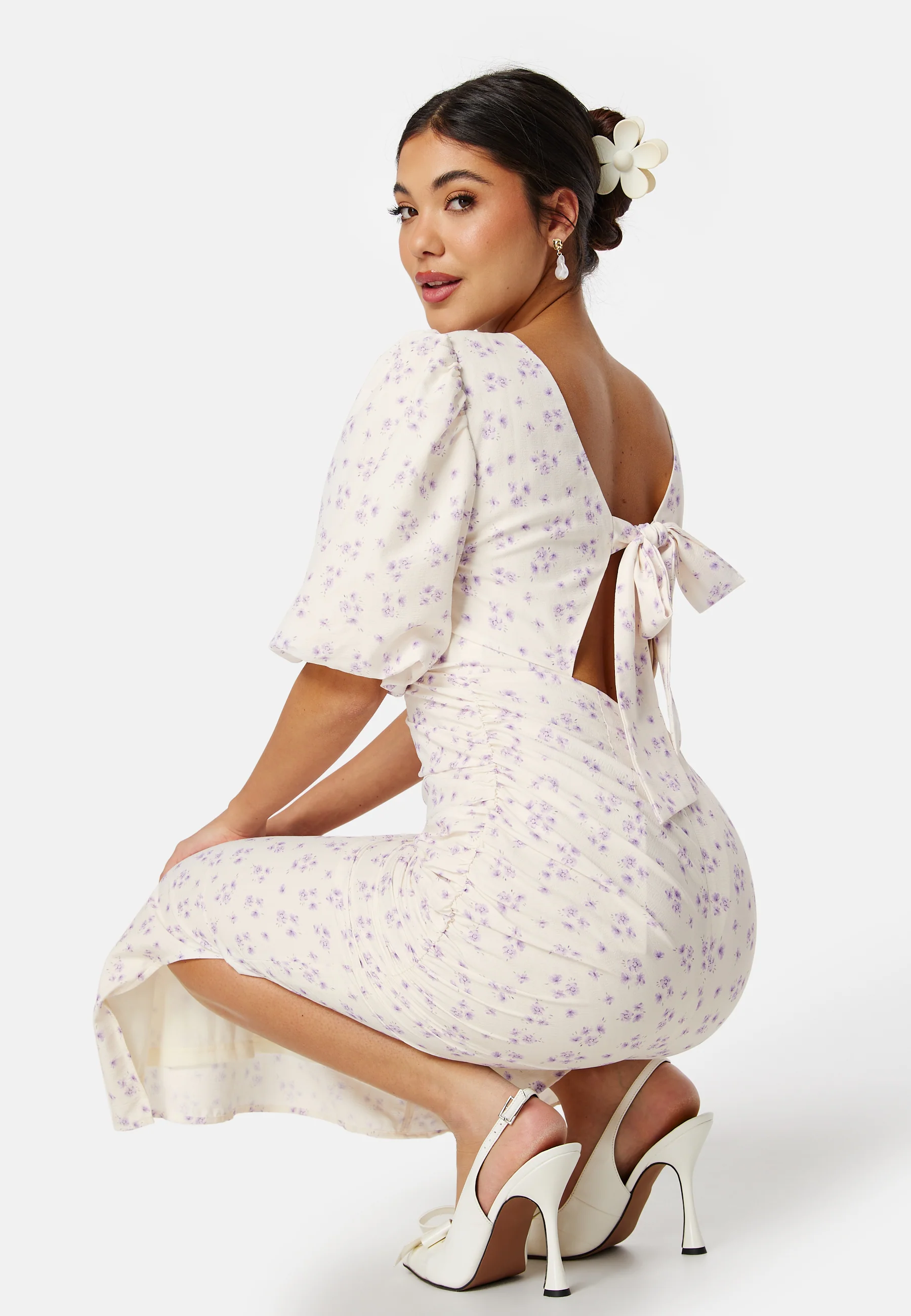 Puff Sleeve Bow Midi Dress - Image 2