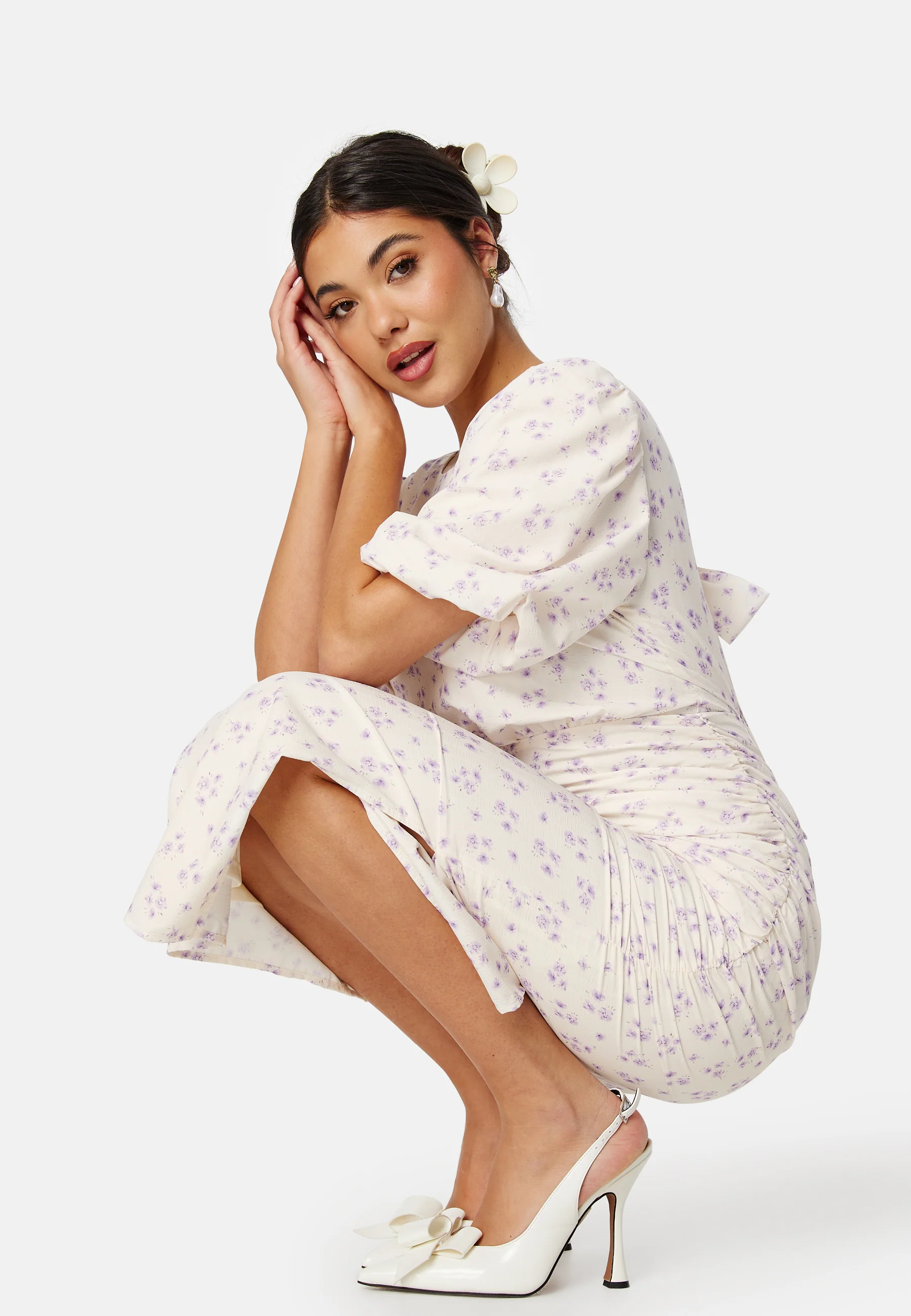 Puff Sleeve Bow Midi Dress - Image 4