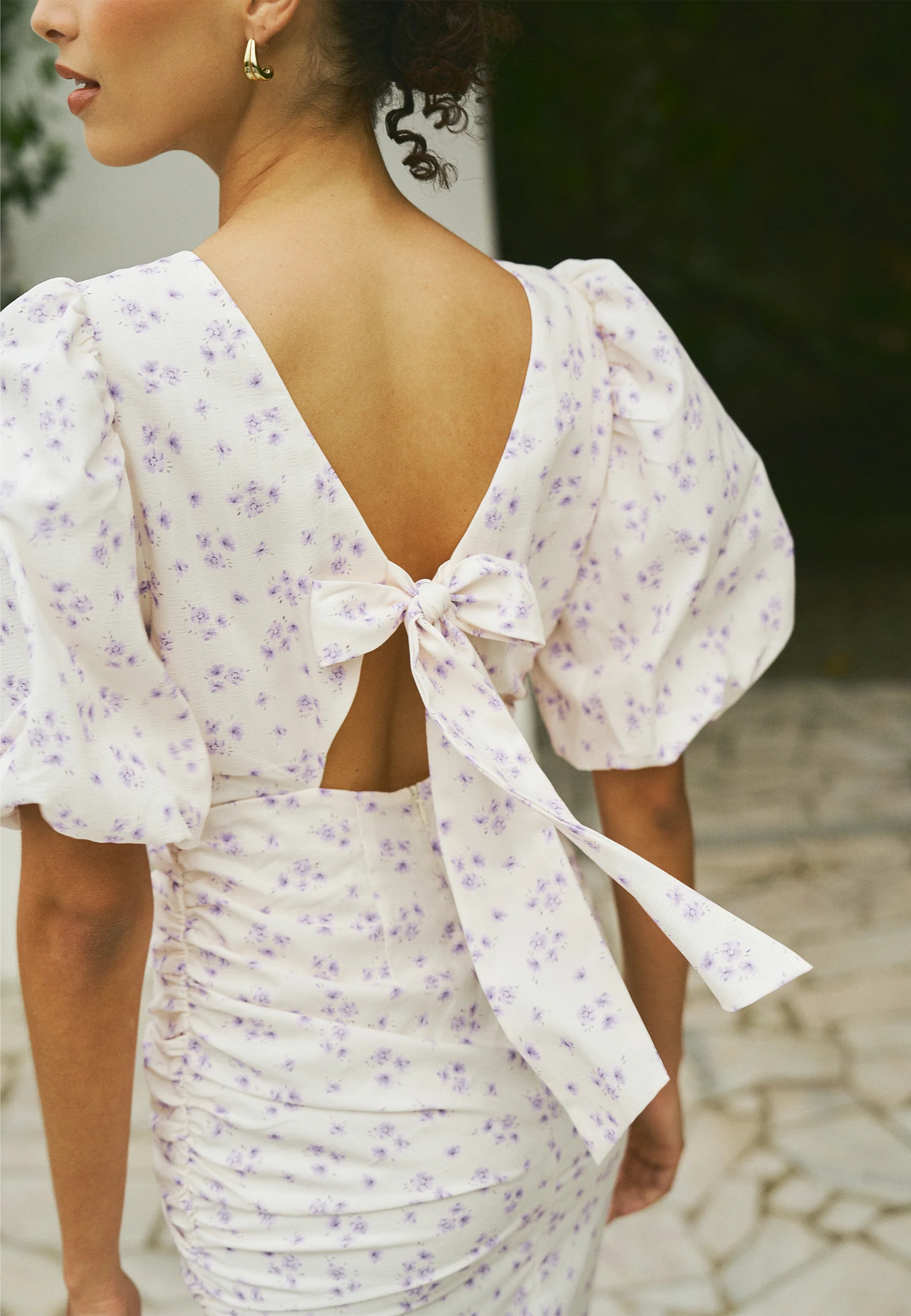 Puff Sleeve Bow Midi Dress - Image 6