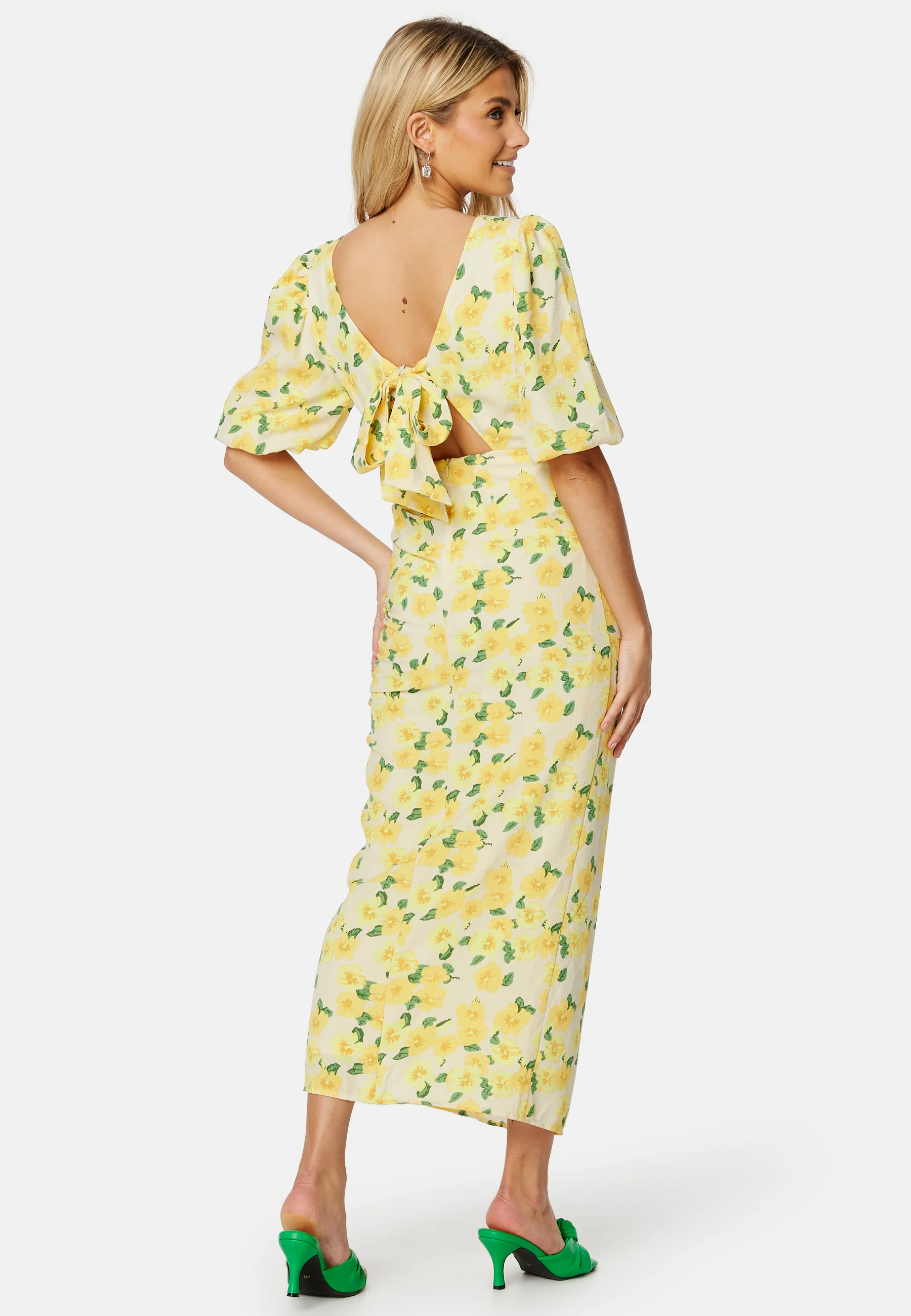 Puff Sleeve Bow Midi Dress