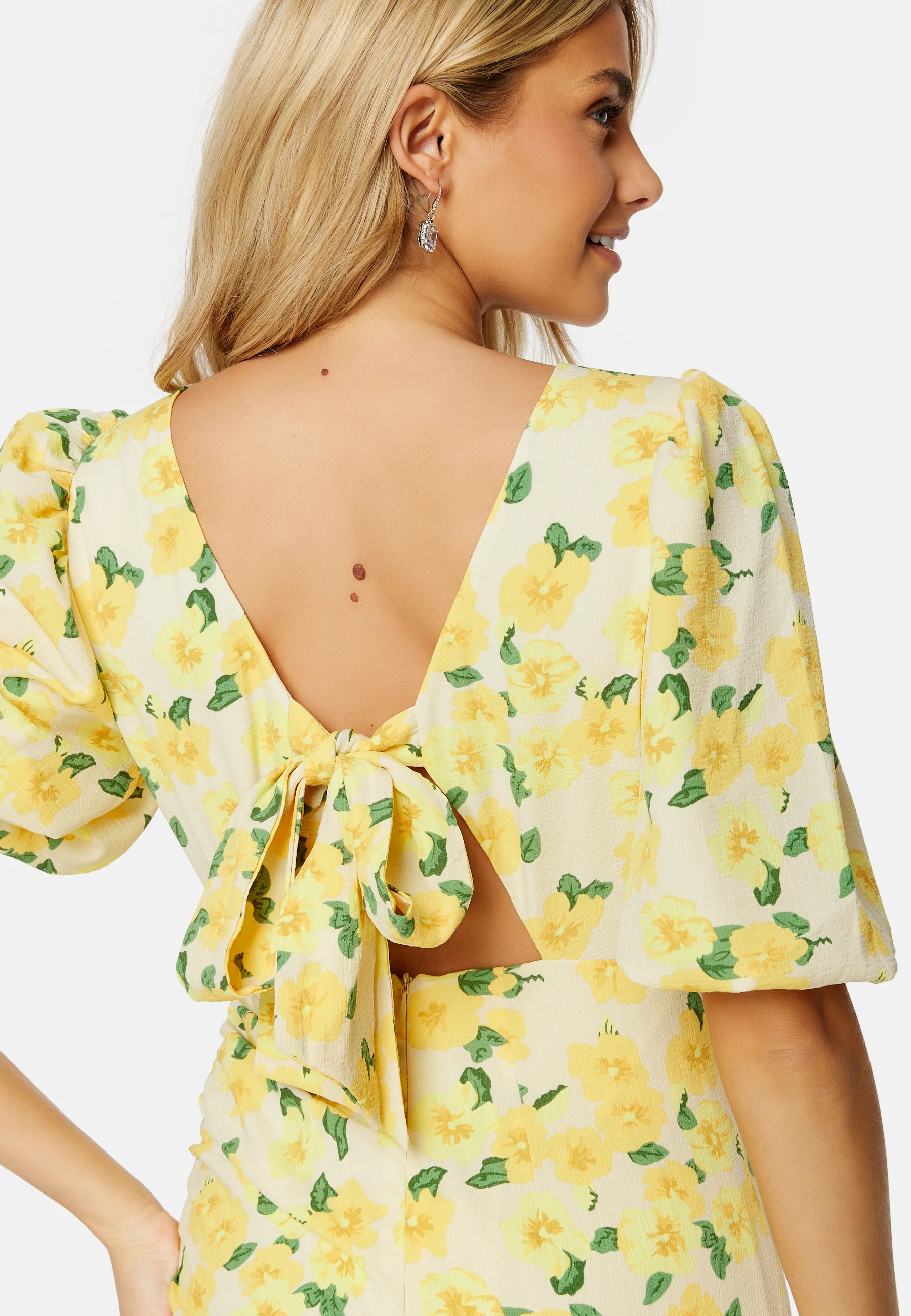 Puff Sleeve Bow Midi Dress - Image 4