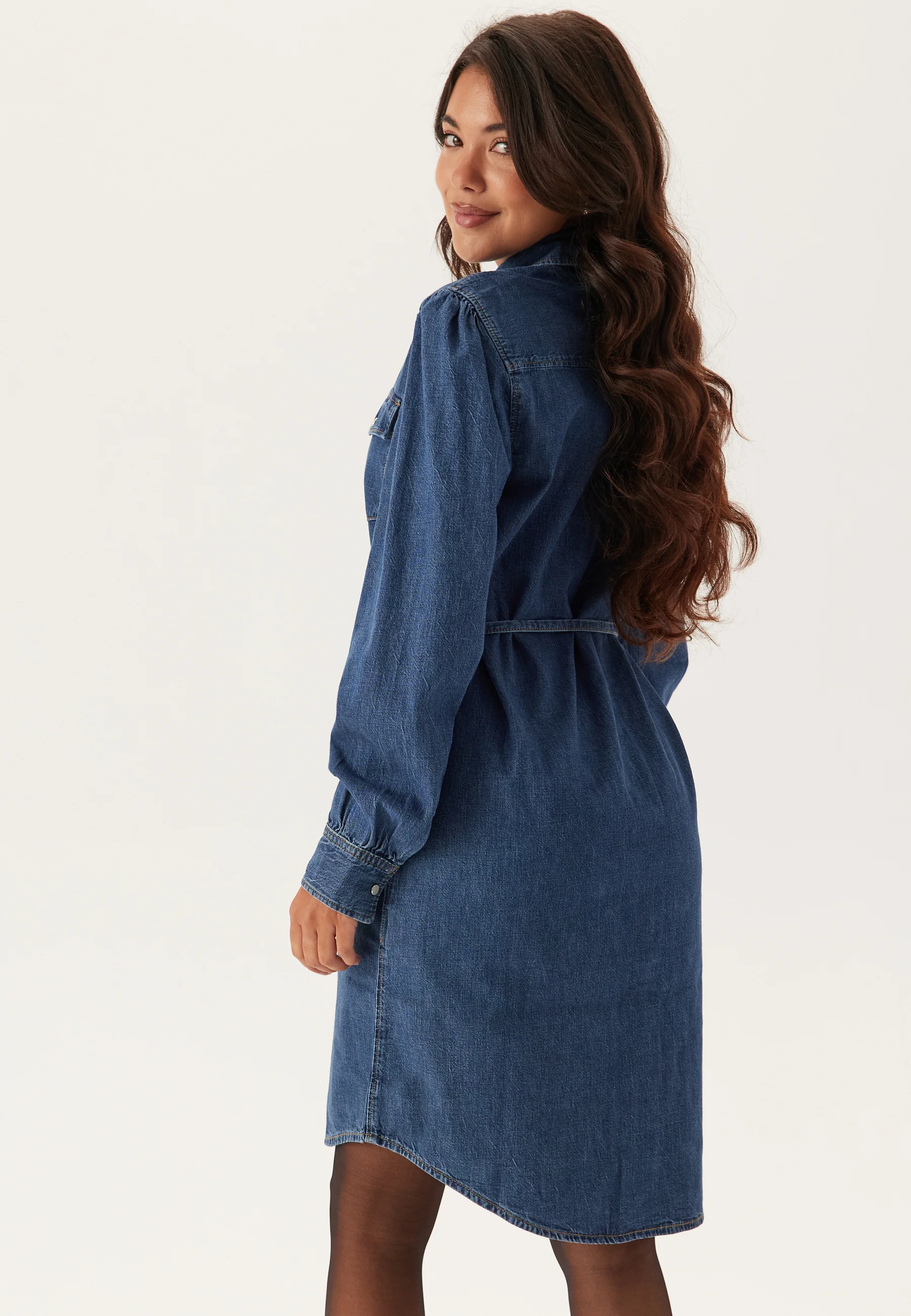 Puff Sleeve Denim Dress - Image 3