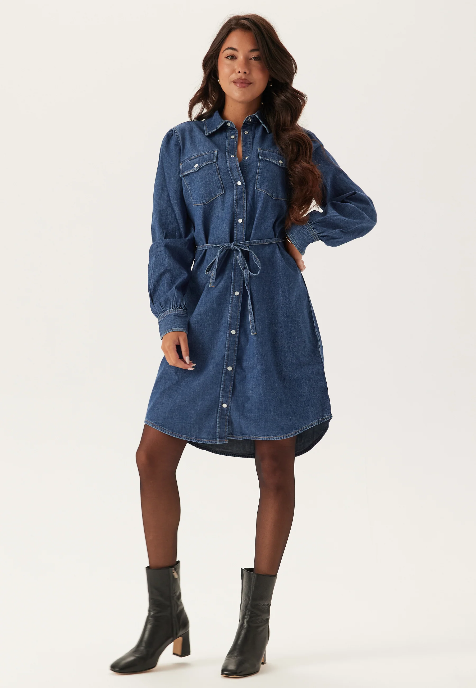 Puff Sleeve Denim Dress - Image 4