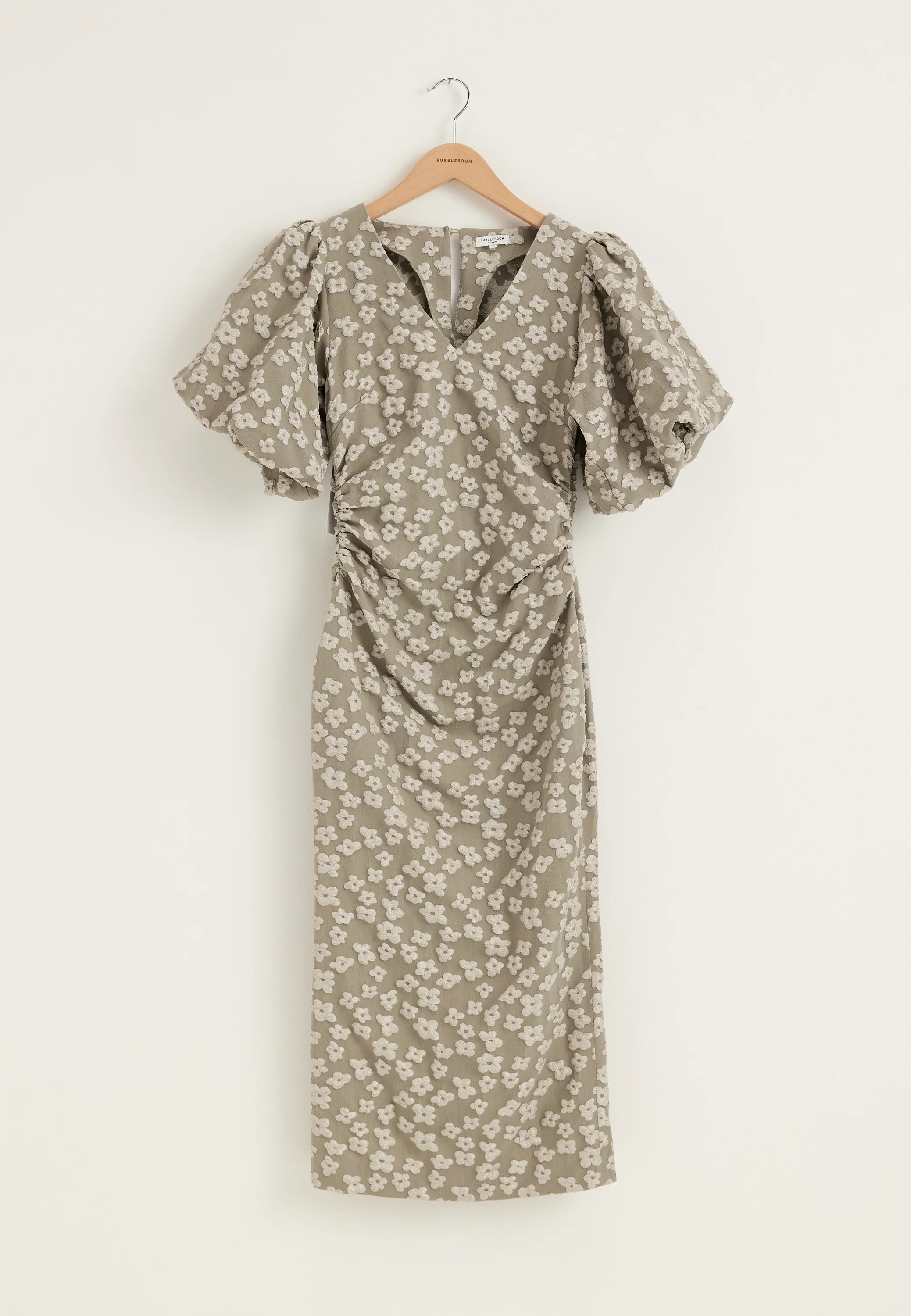 Puff Sleeve Jacquard Midi Dress - Image 6
