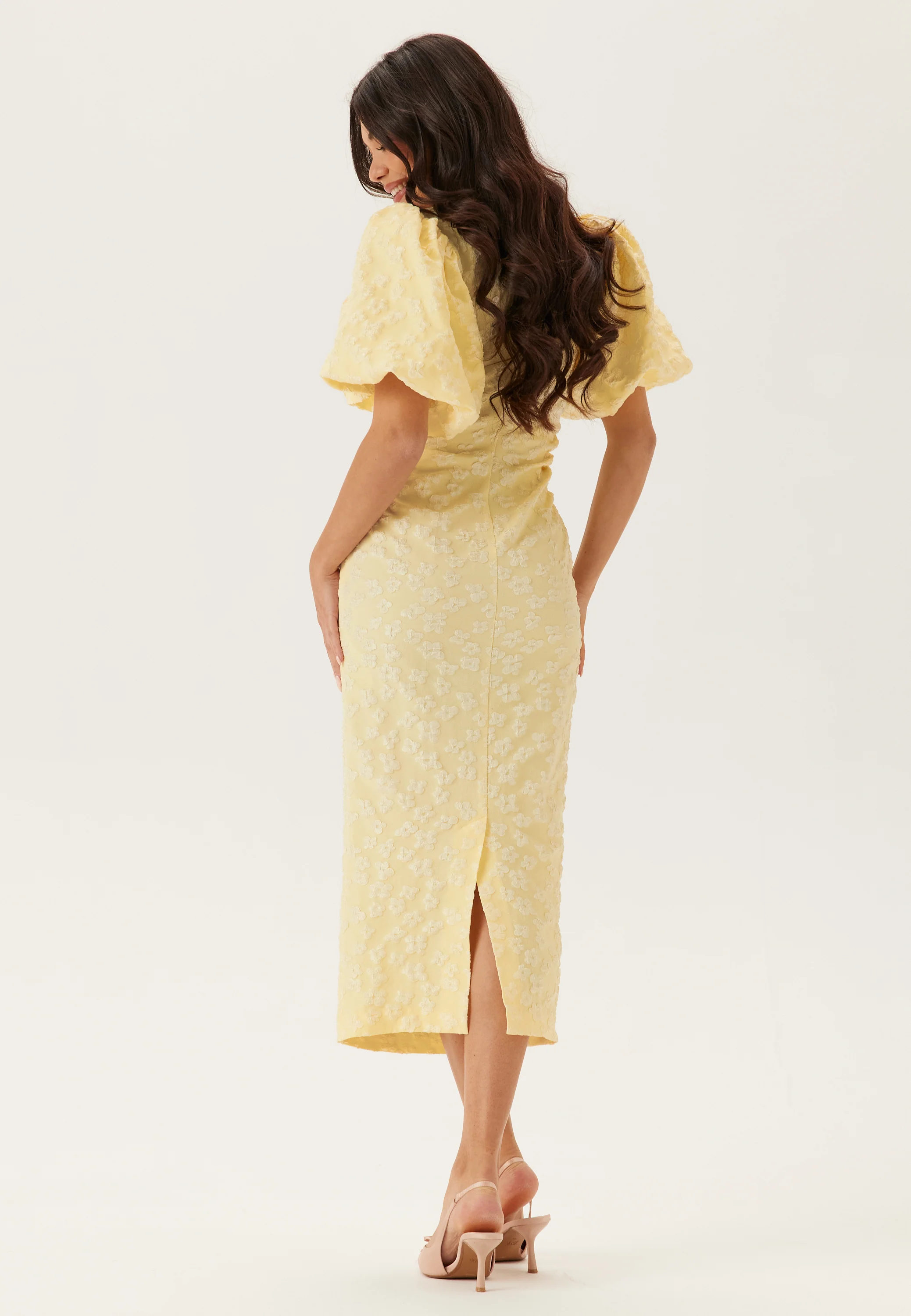 Puff Sleeve Jacquard Midi Dress - Image 2