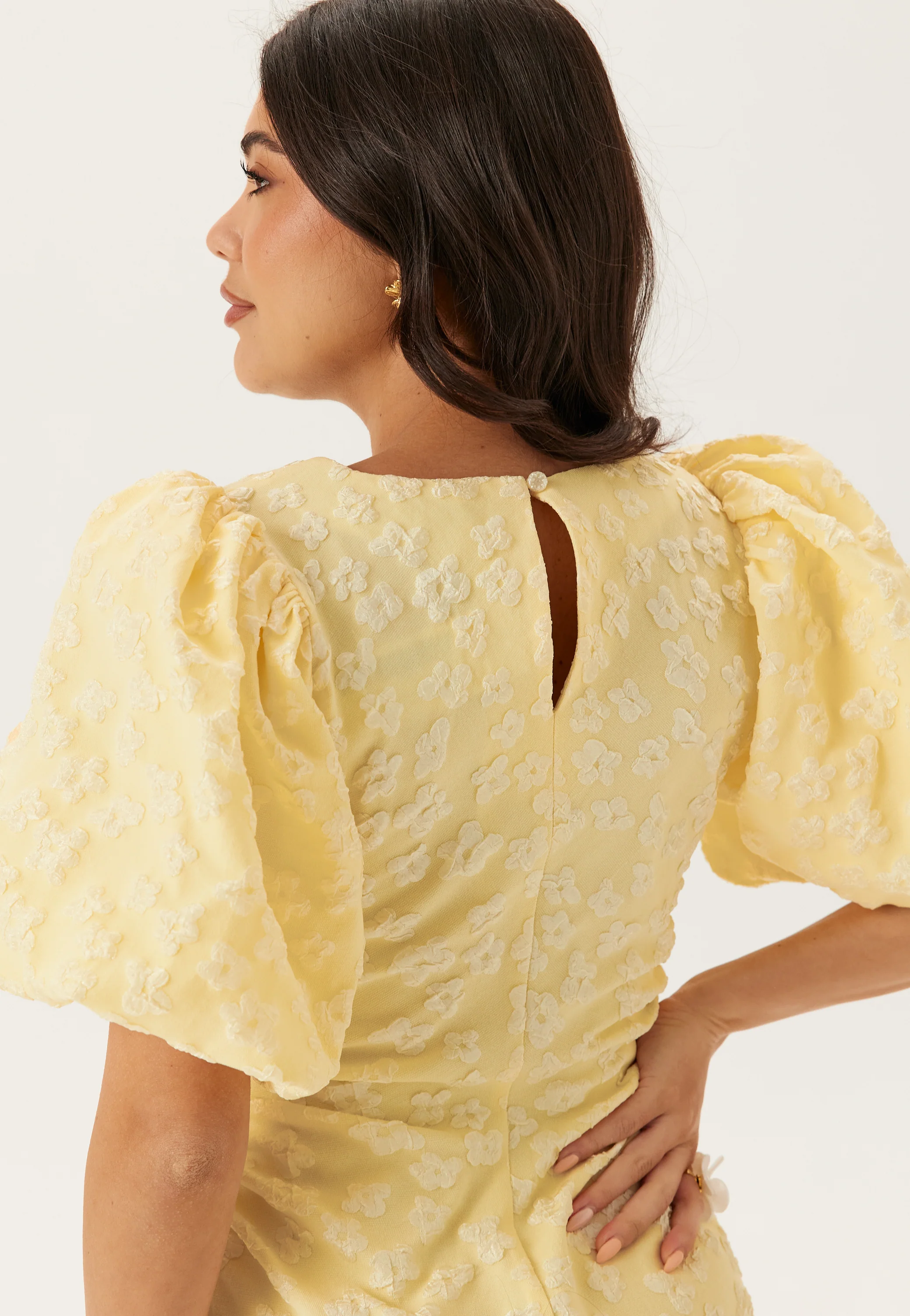 Puff Sleeve Jacquard Midi Dress - Image 4