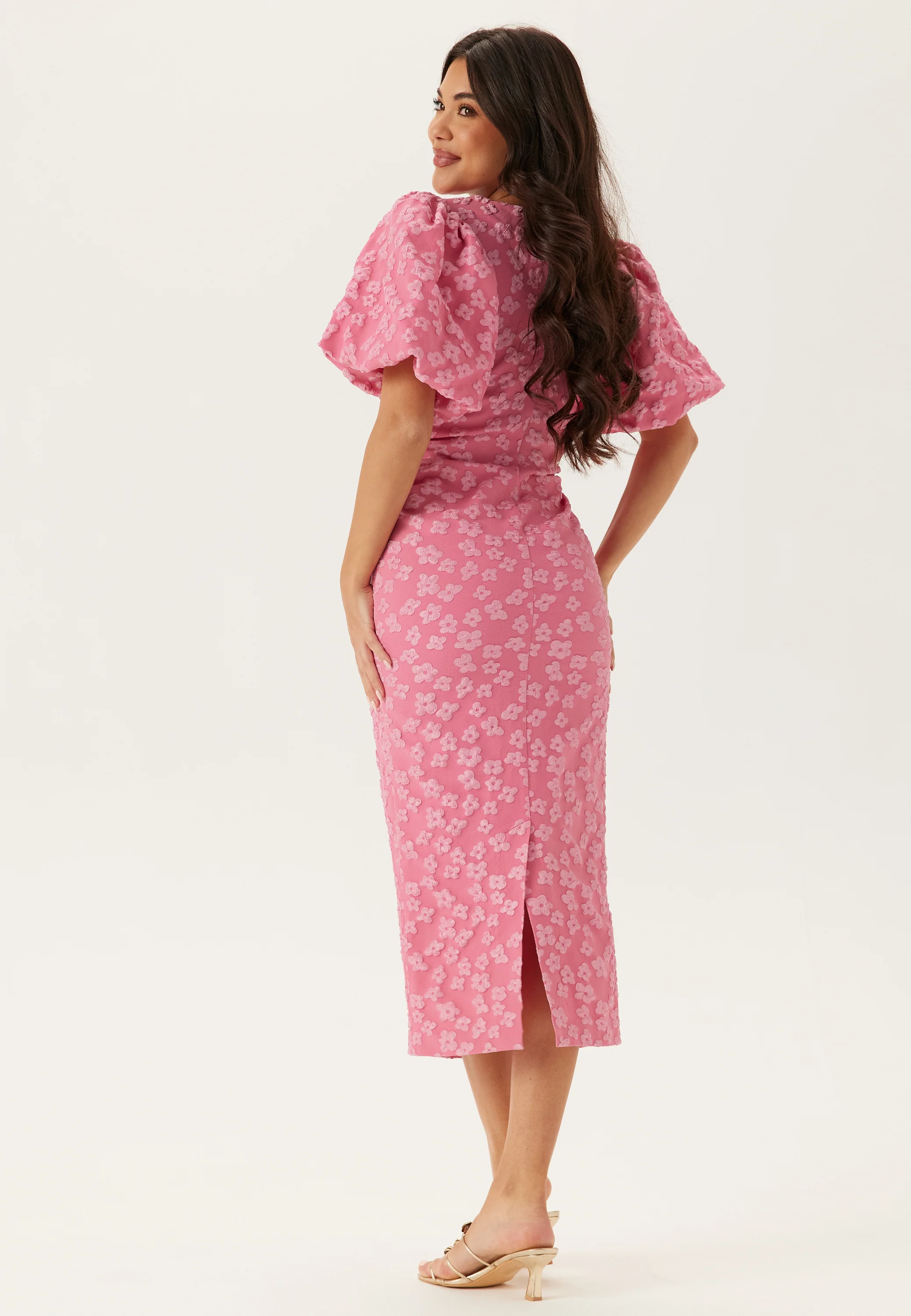 Puff Sleeve Jacquard Midi Dress - Image 2