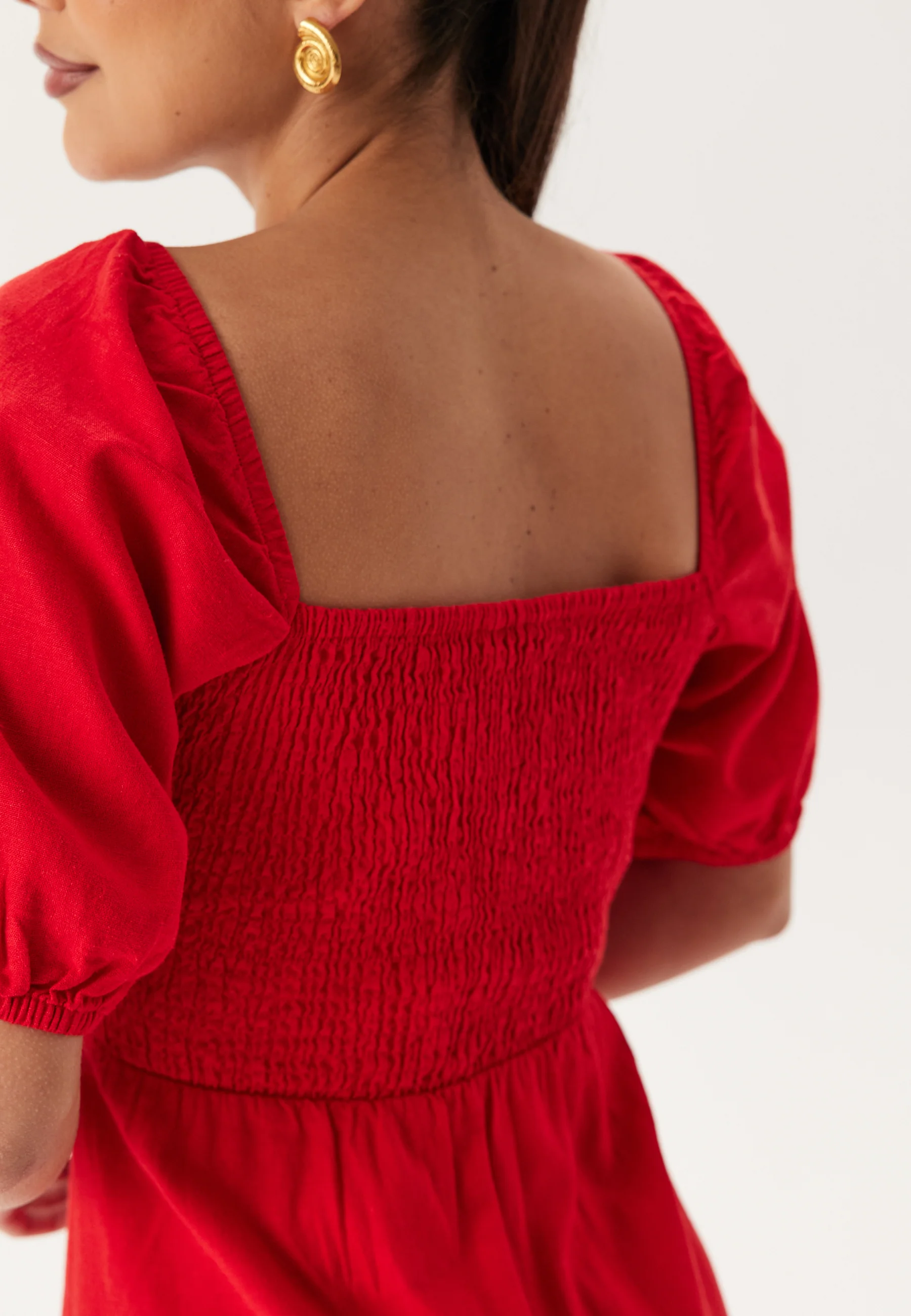 Puff Sleeve Linen Blend Dress - Image 7