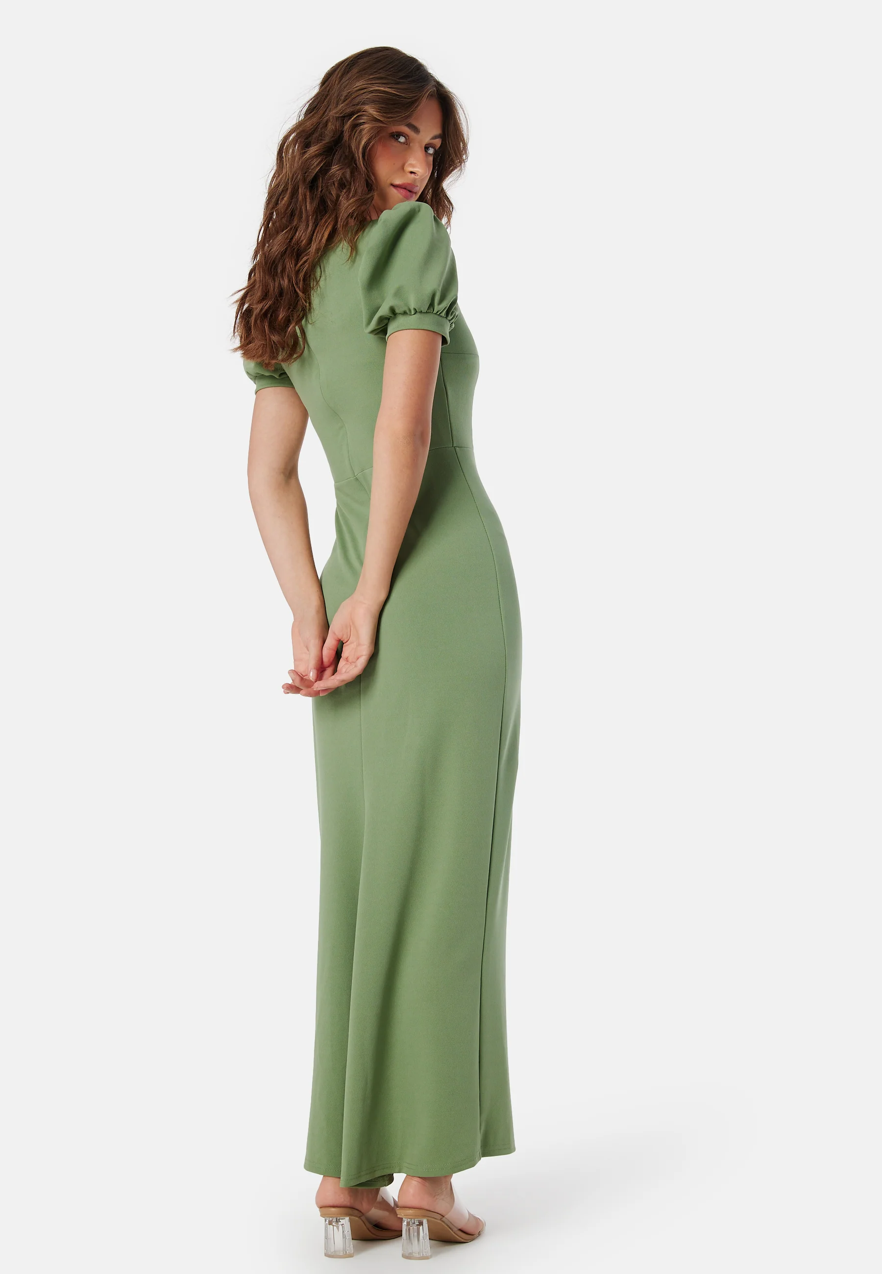 Puff Sleeve Maxi Dress With Split - Image 2