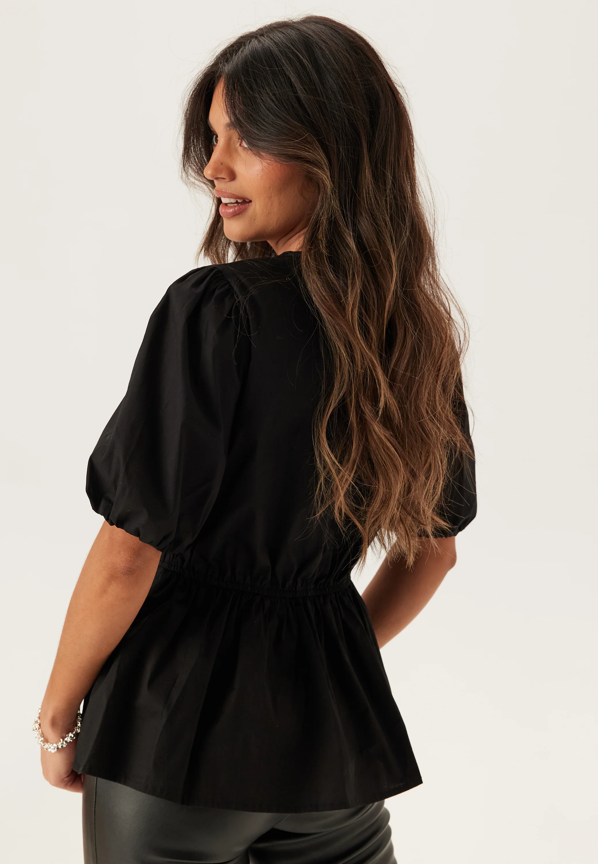 Puff Sleeve Peplum Blouse - Image 2