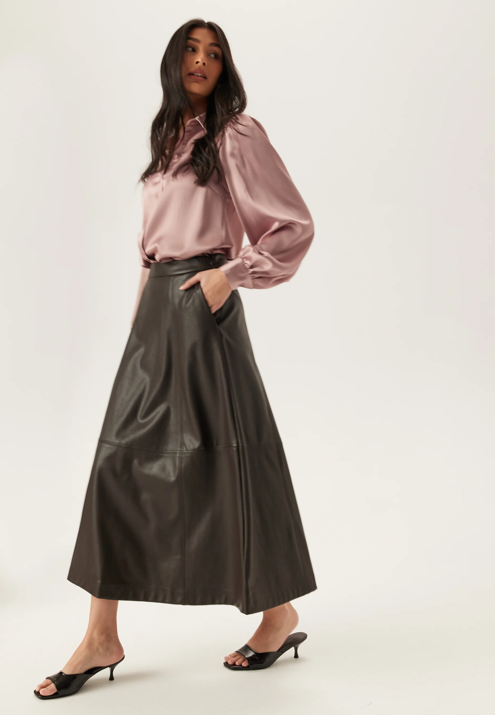 Puff Sleeve Satin Shirt - Image 3
