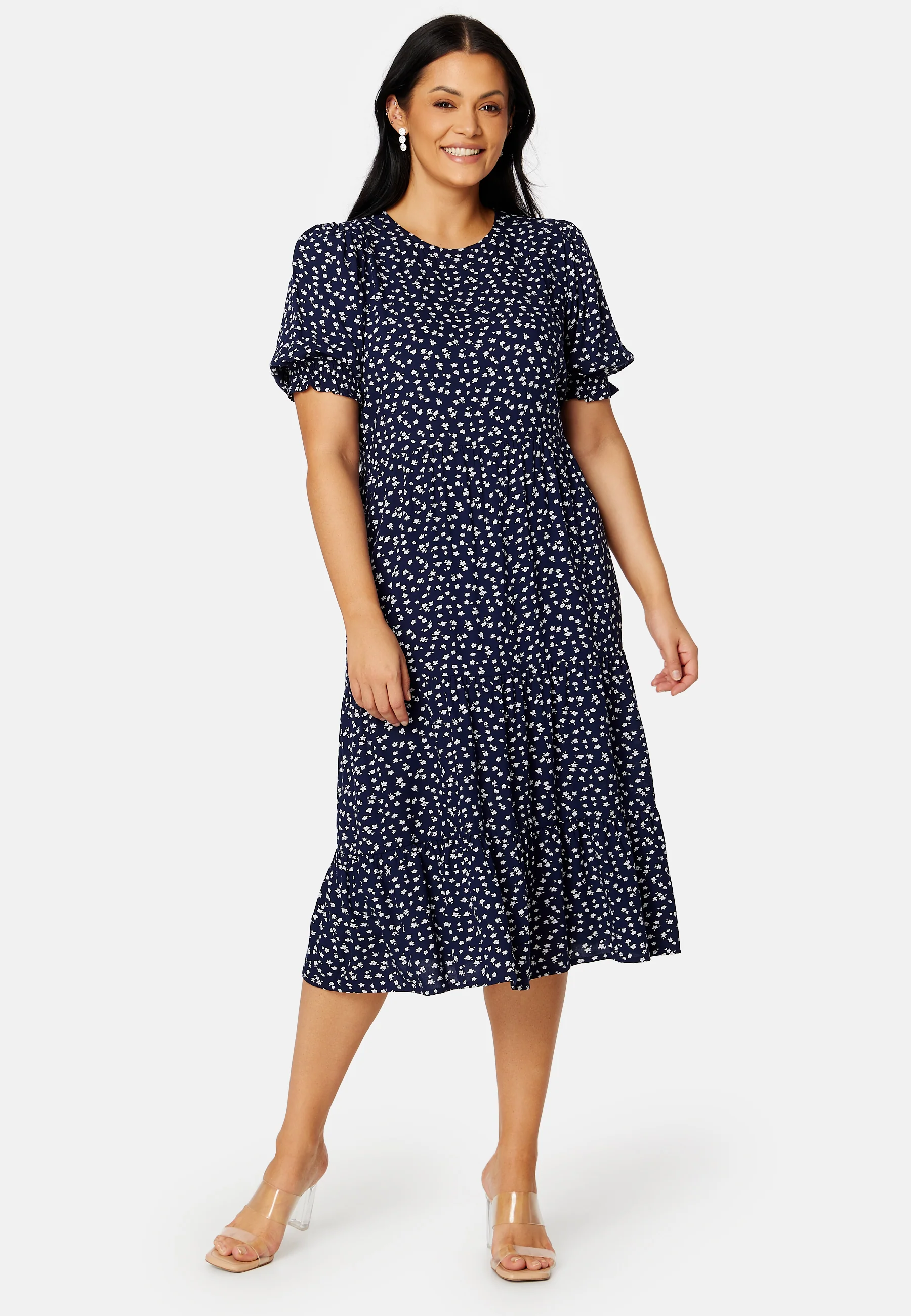 Puff Sleeve Viscose Midi Dress - Image 5