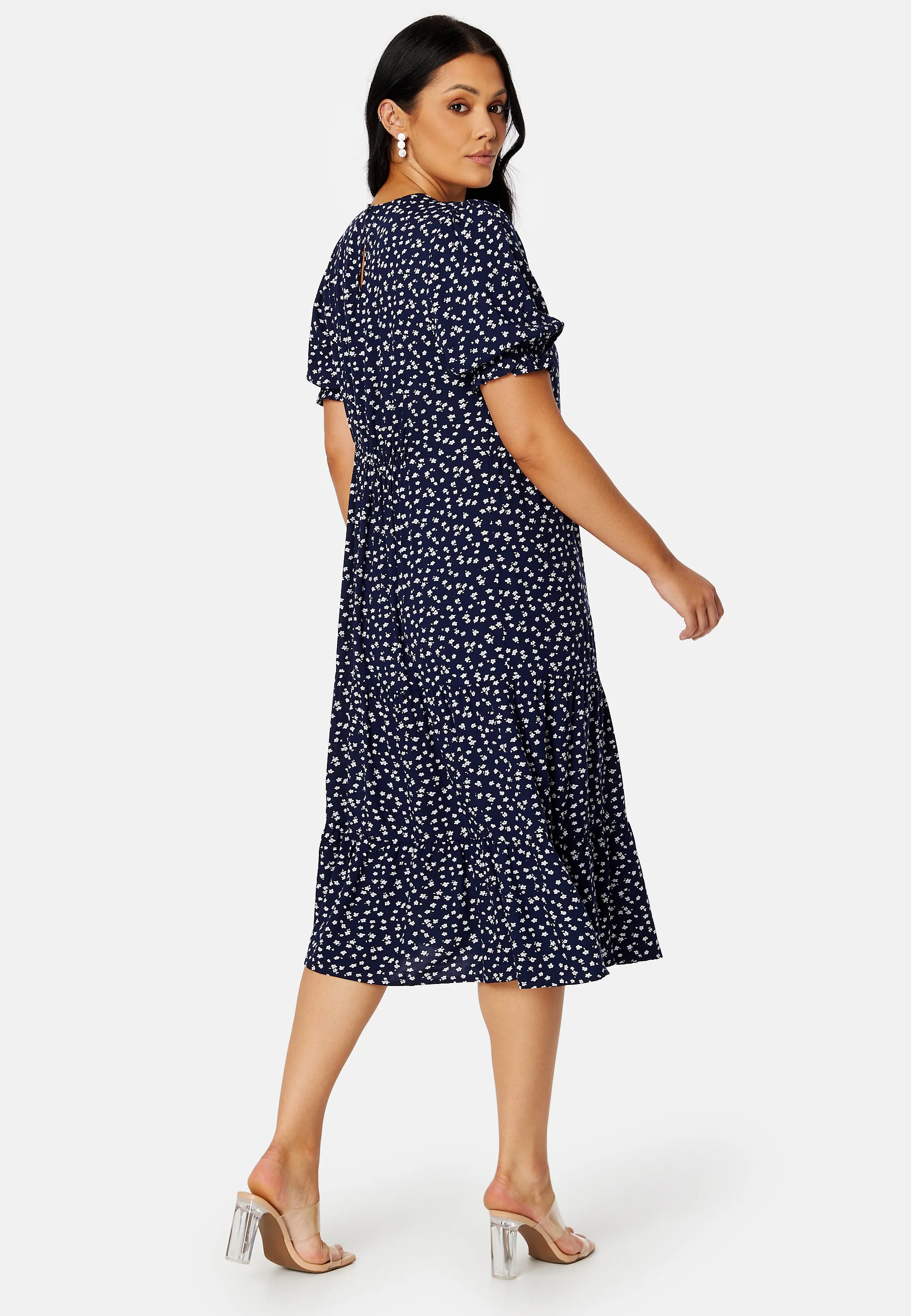 Puff Sleeve Viscose Midi Dress - Image 6