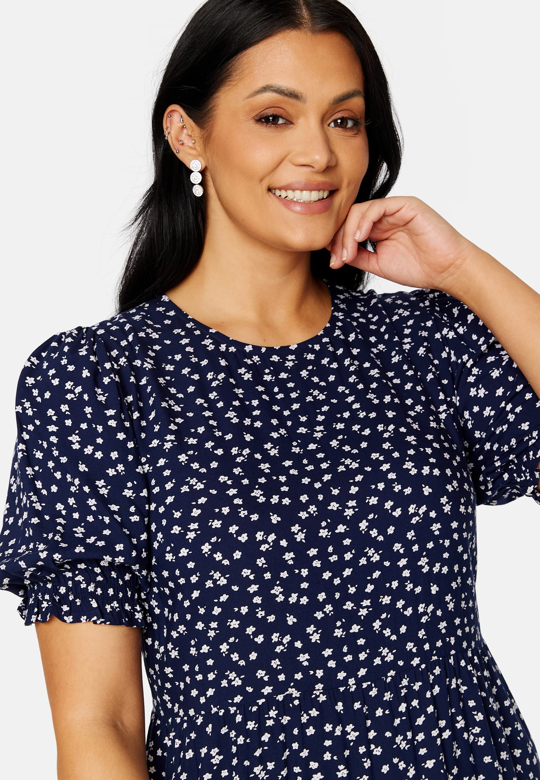 Puff Sleeve Viscose Midi Dress - Image 8