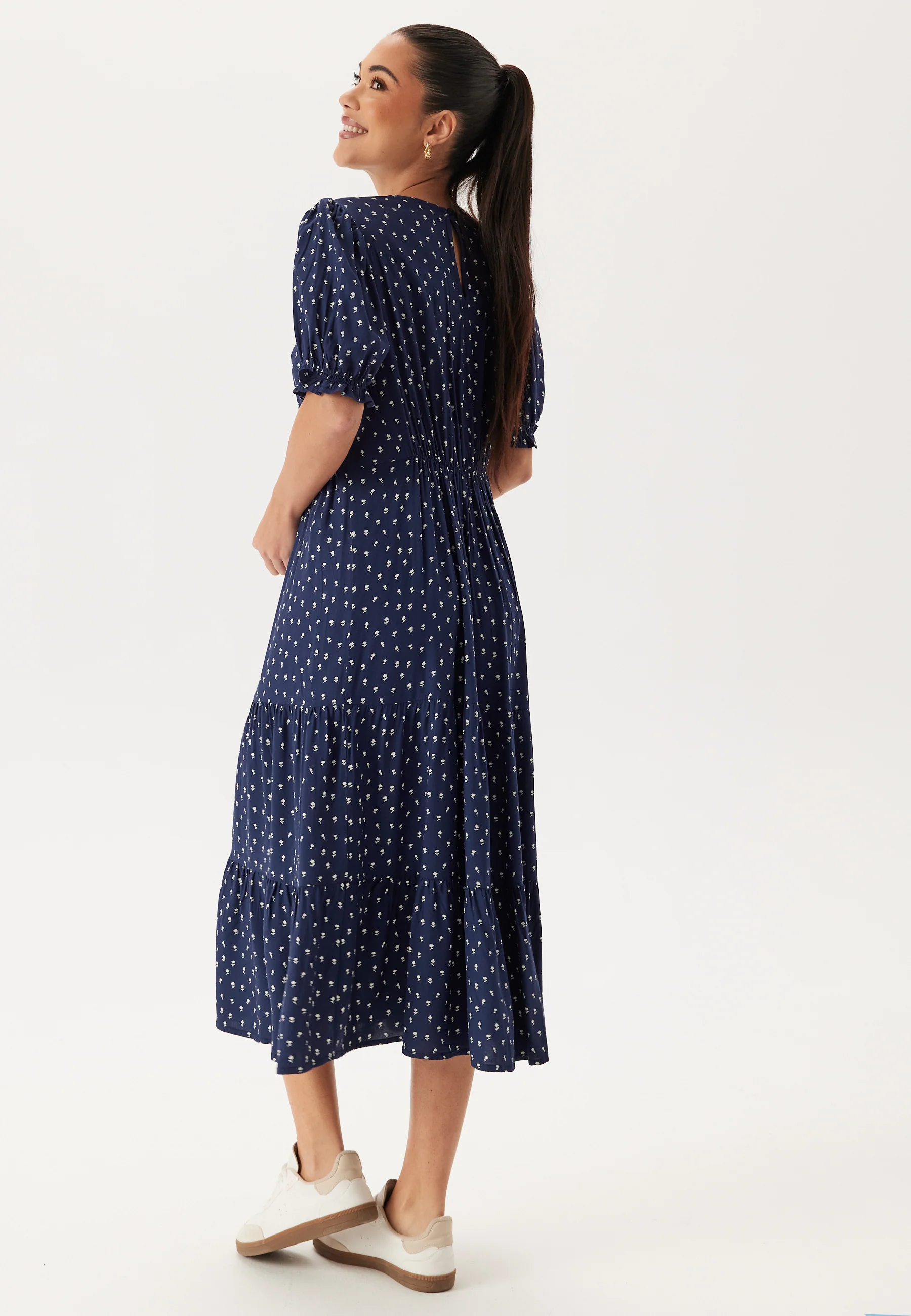 Puff Sleeve Viscose Midi Dress - Image 2