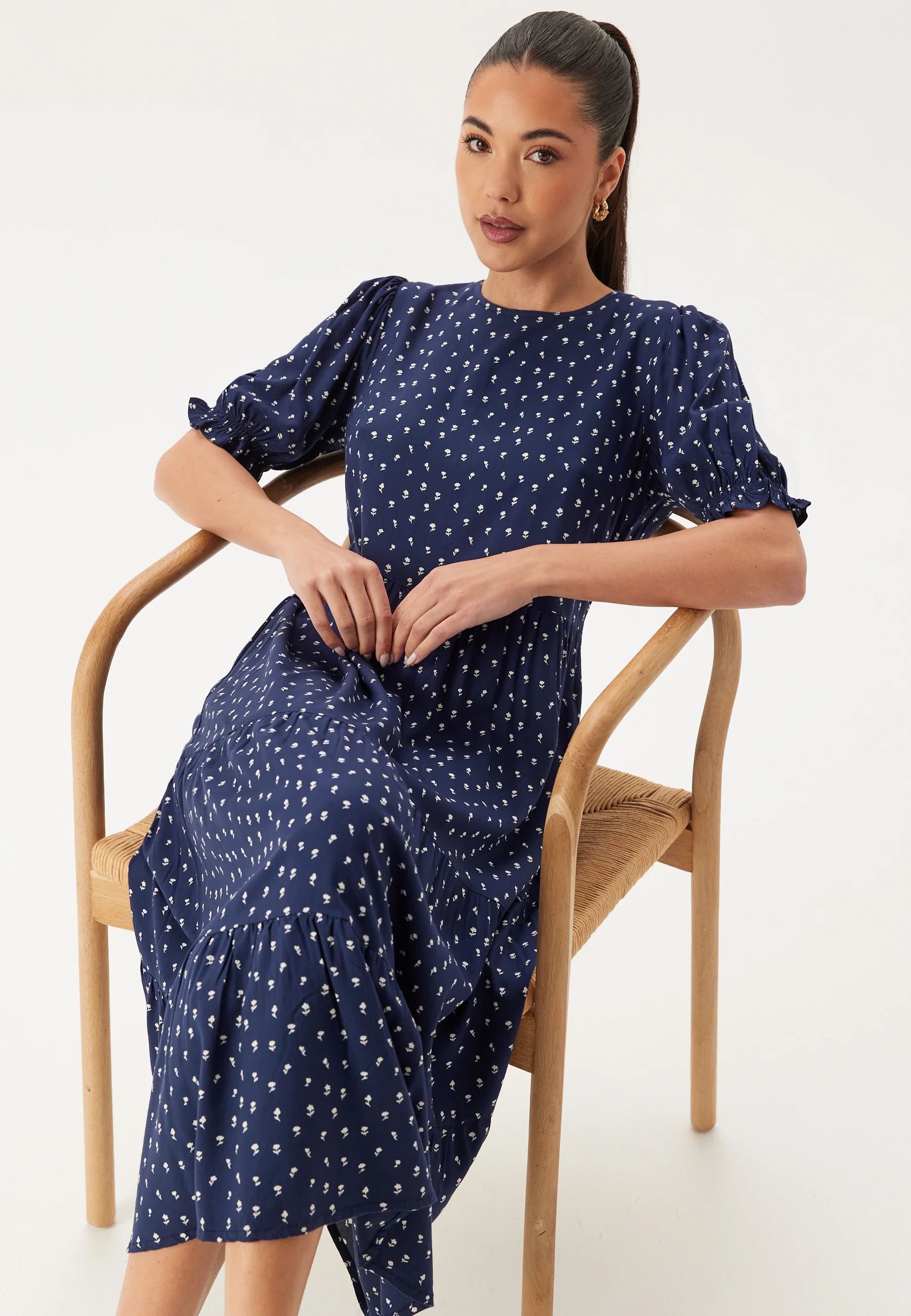 Puff Sleeve Viscose Midi Dress - Image 4