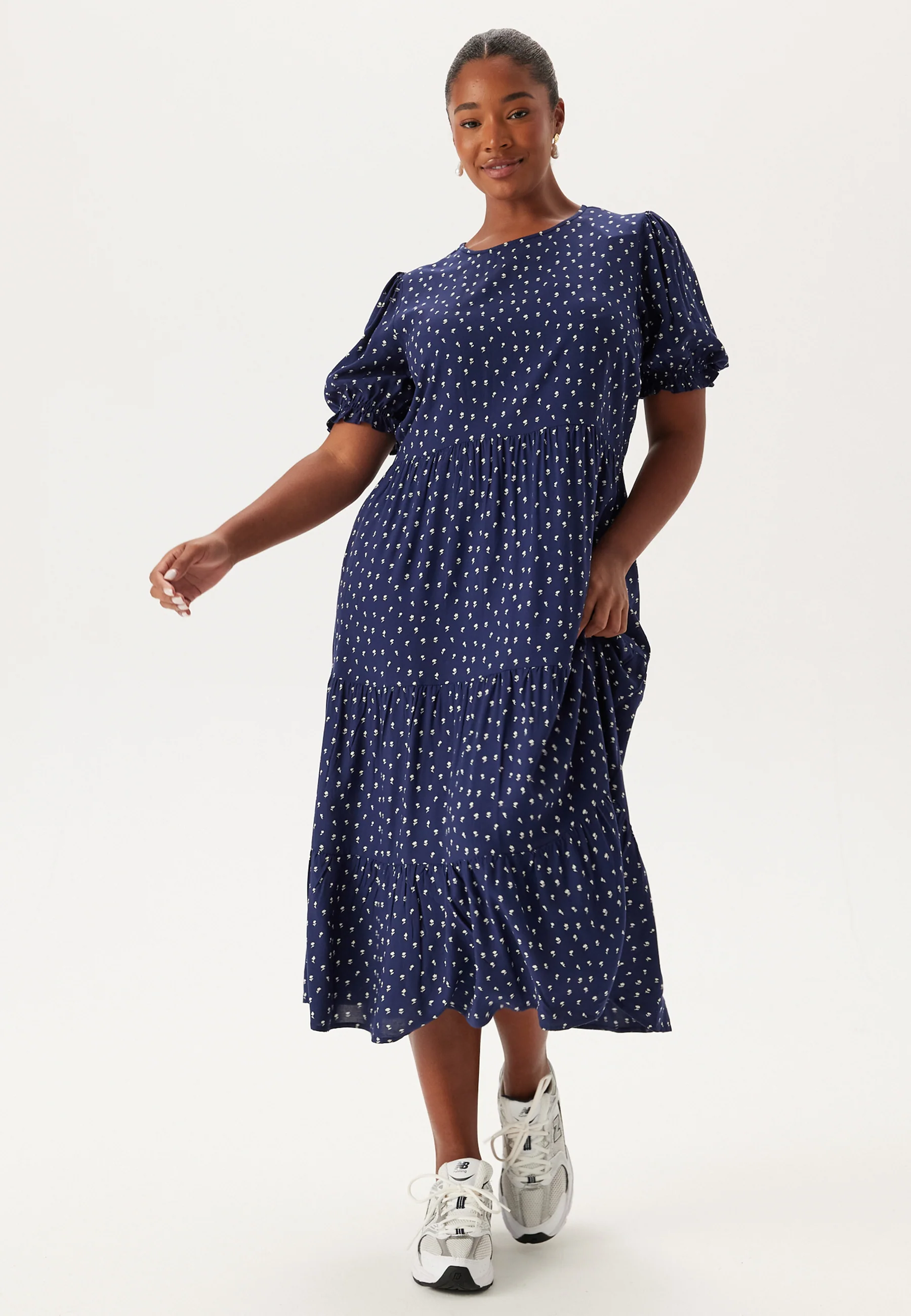 Puff Sleeve Viscose Midi Dress - Image 6