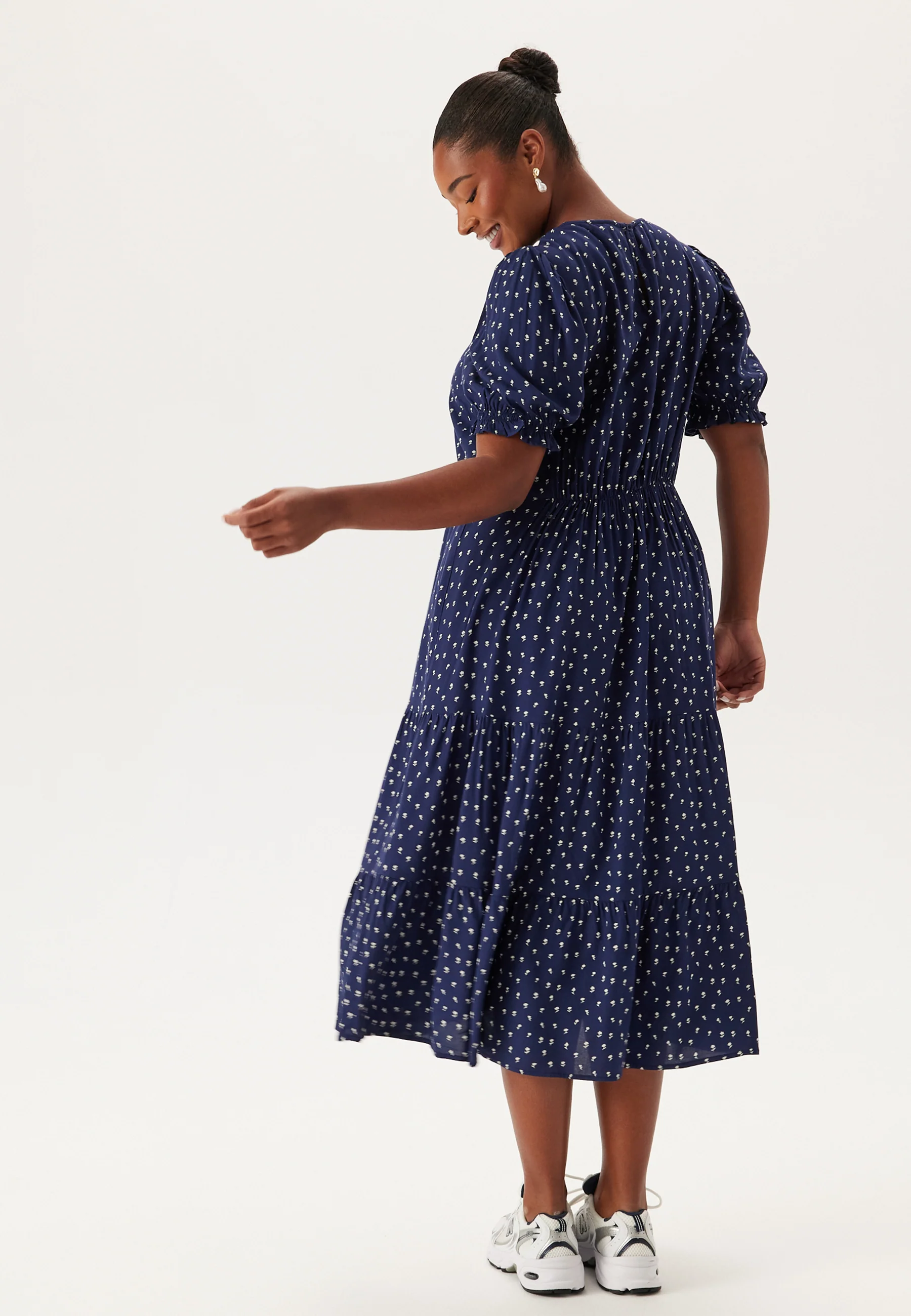 Puff Sleeve Viscose Midi Dress - Image 7