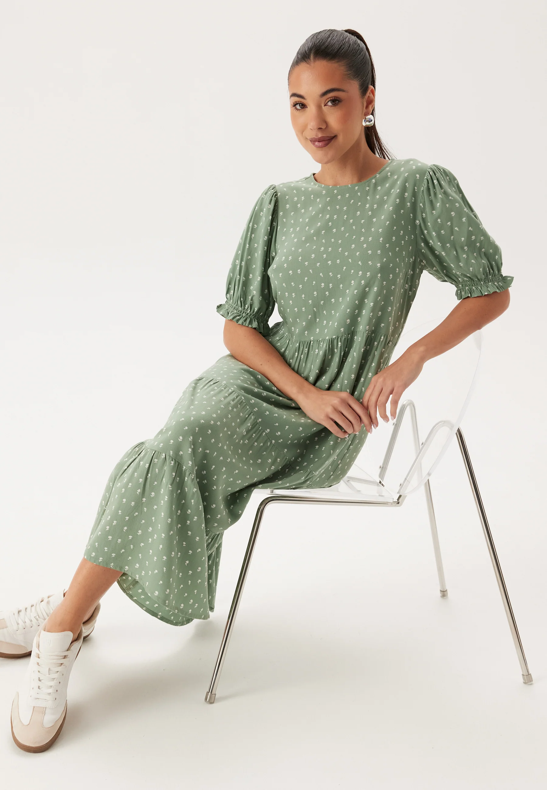 Puff Sleeve Viscose Midi Dress - Image 2