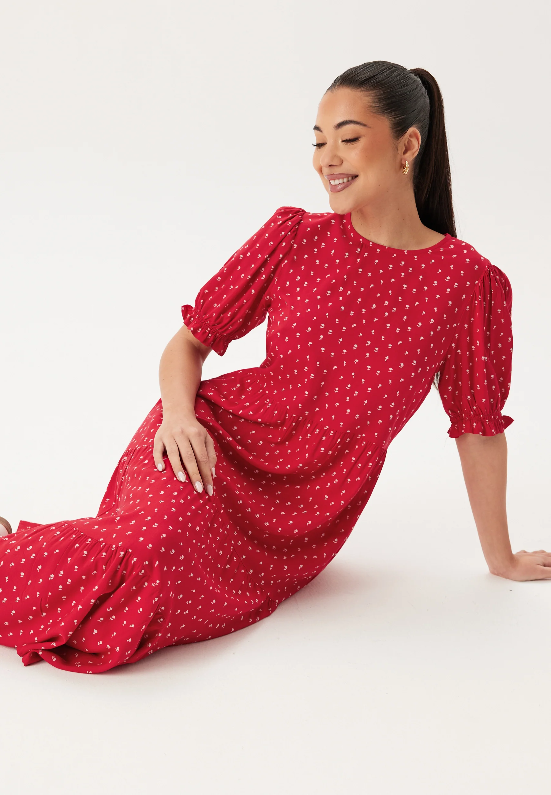 Puff Sleeve Viscose Midi Dress - Image 3