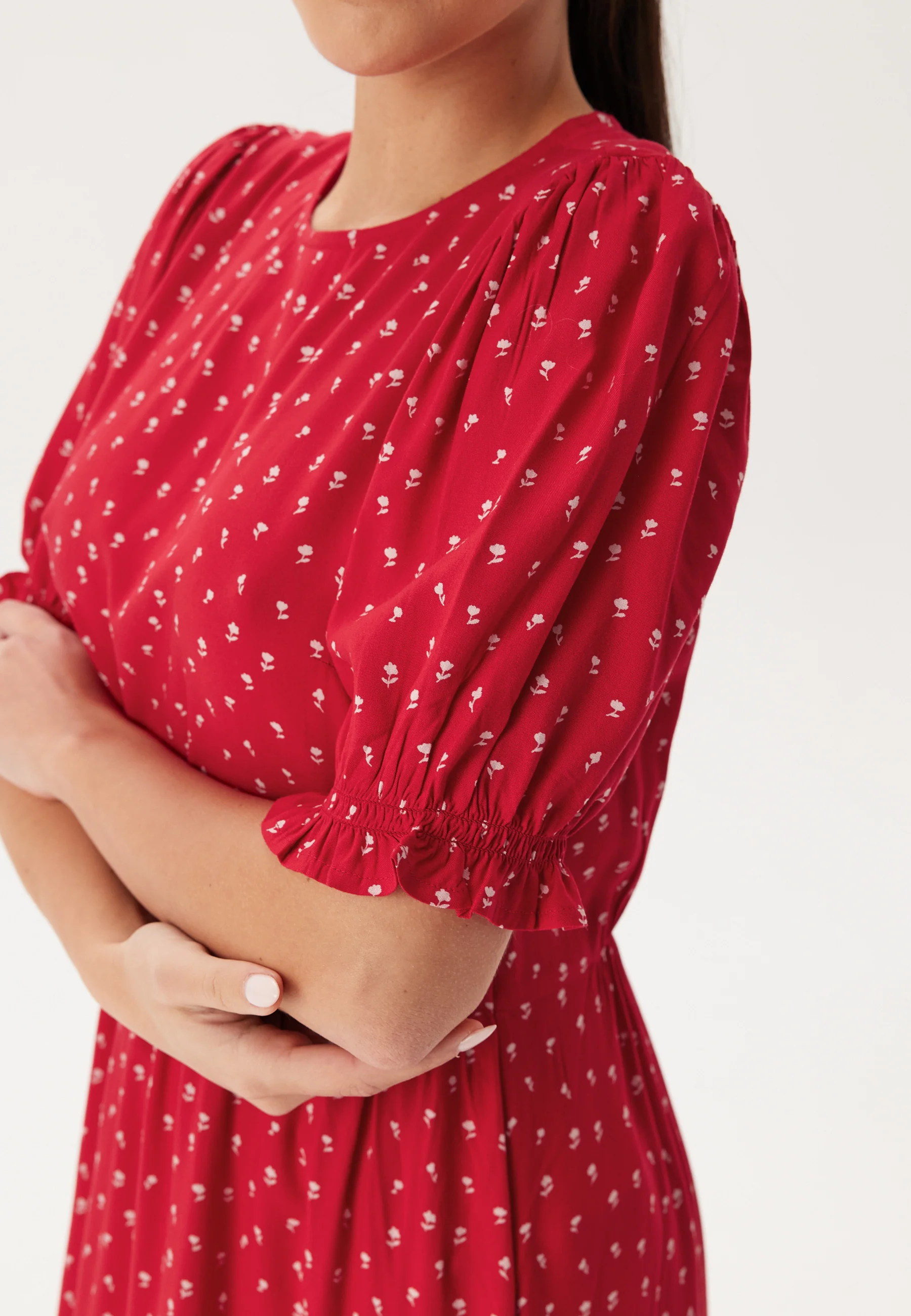 Puff Sleeve Viscose Midi Dress - Image 4