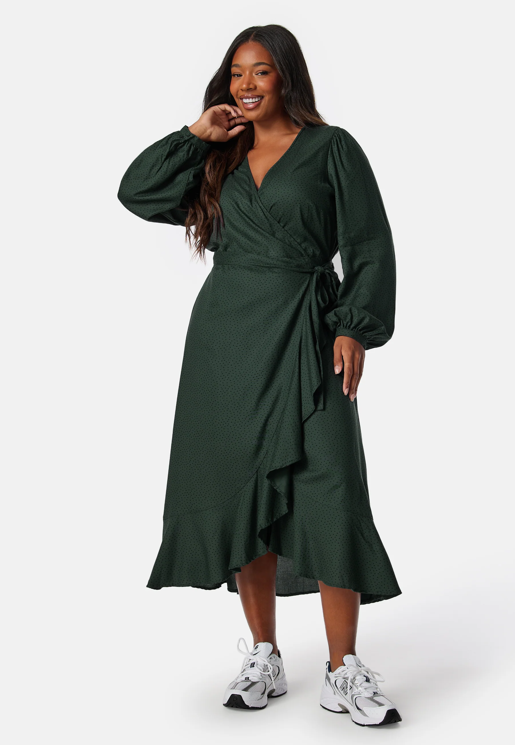 Puff Sleeve Viscose Wrap Dress - Image 5